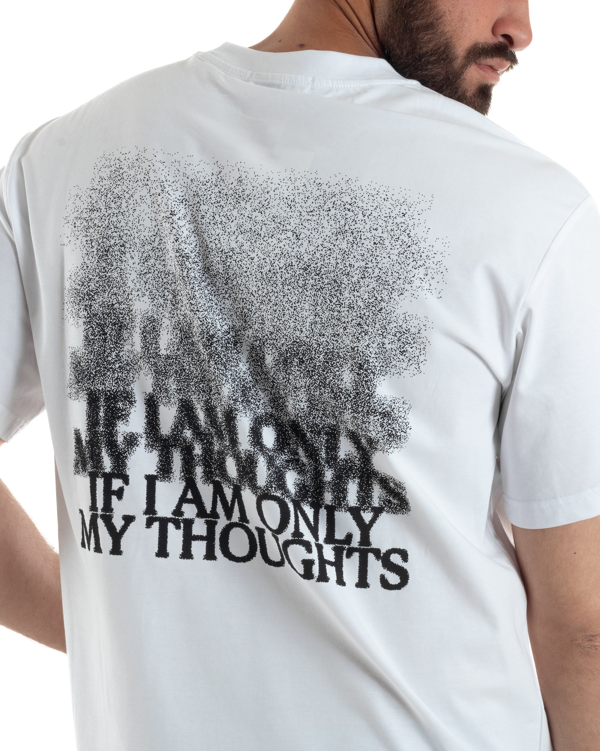 T-shirt uomo girocollo cotone ricamo stampa basic bianco GIOSAL-TS3265A