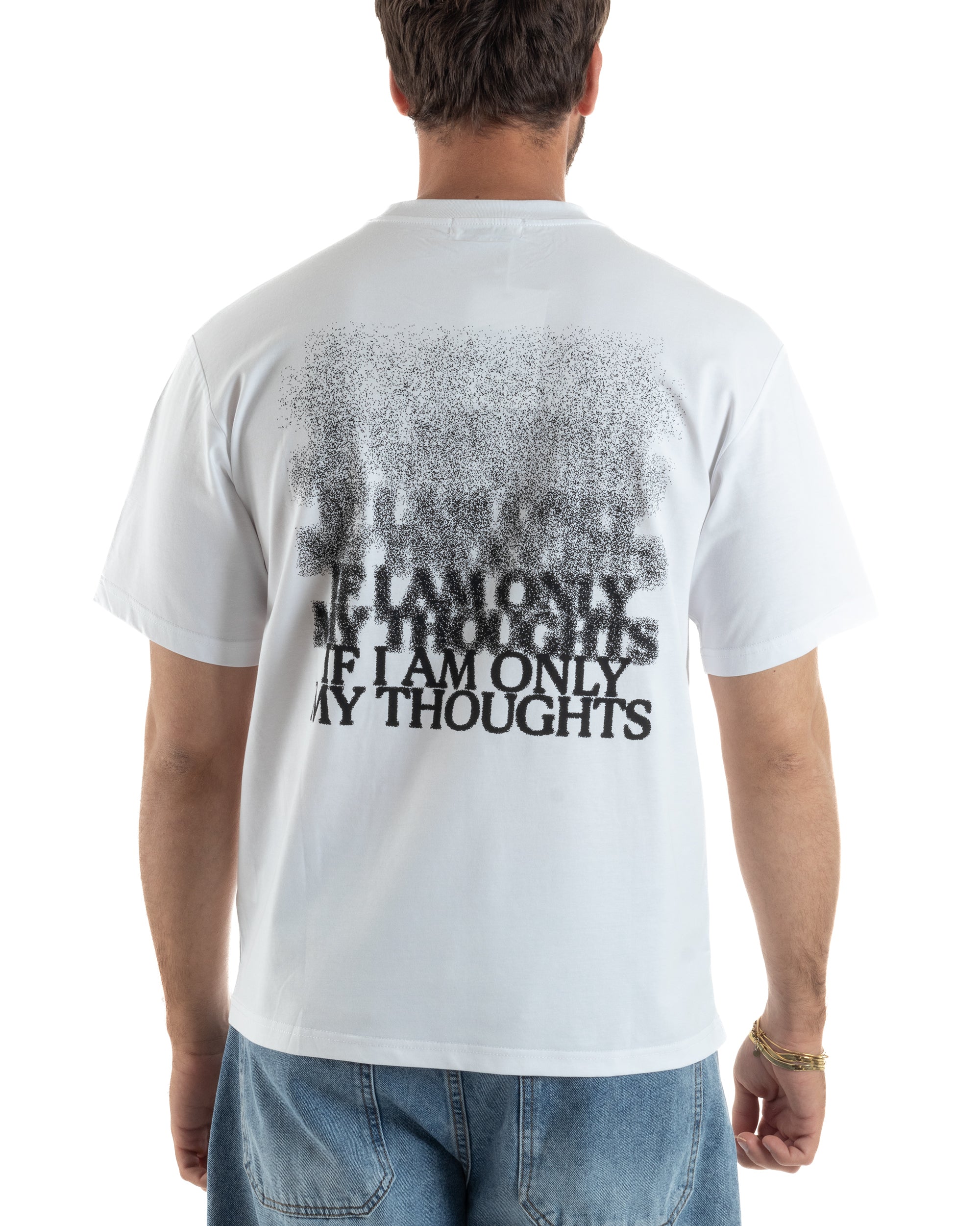 T-shirt uomo girocollo cotone ricamo stampa basic bianco GIOSAL-TS3265A