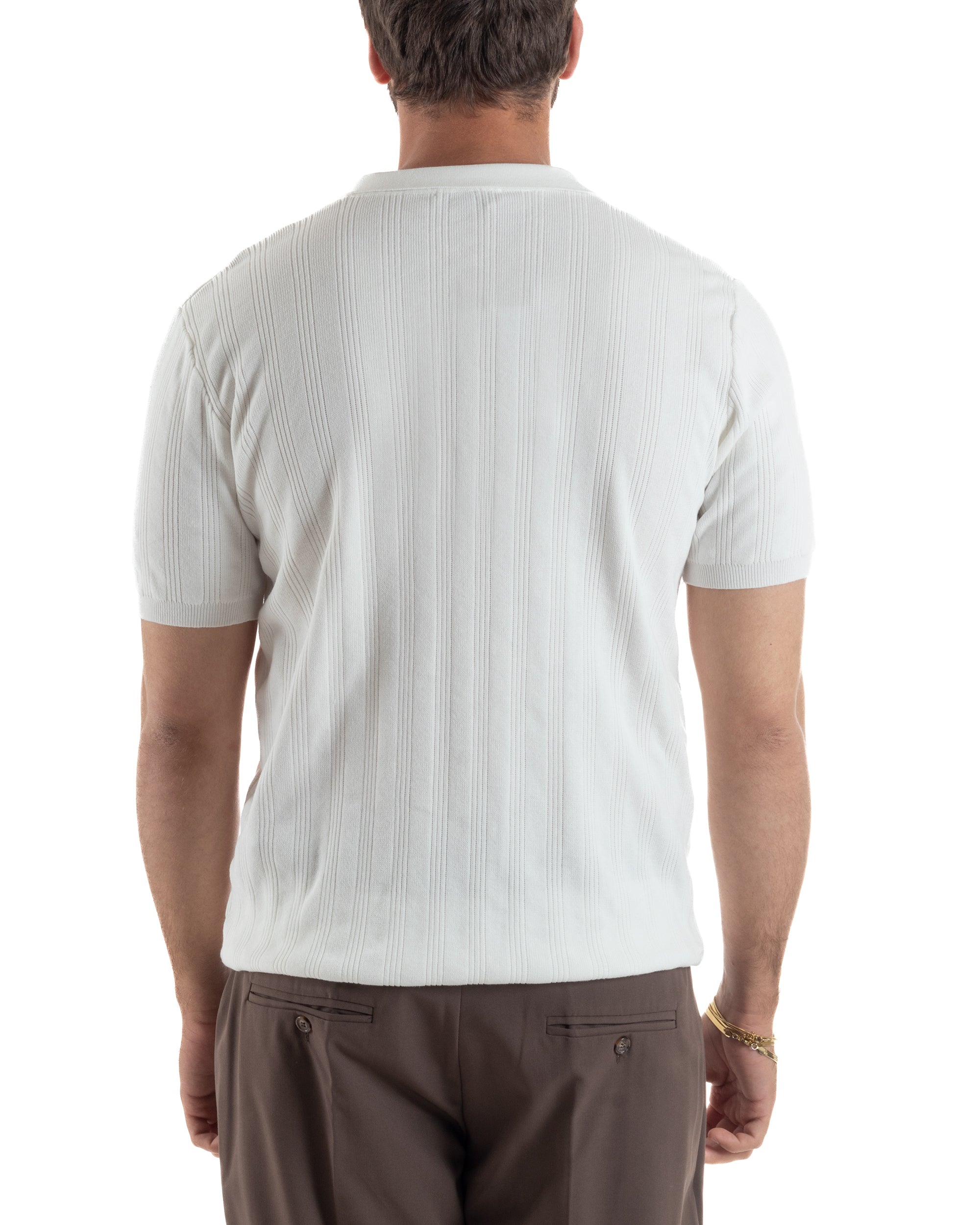 Polo uomo filo maglia costine colletto con bottoni t-shirt sottogiacca bianco GIOSAL-TS3272A