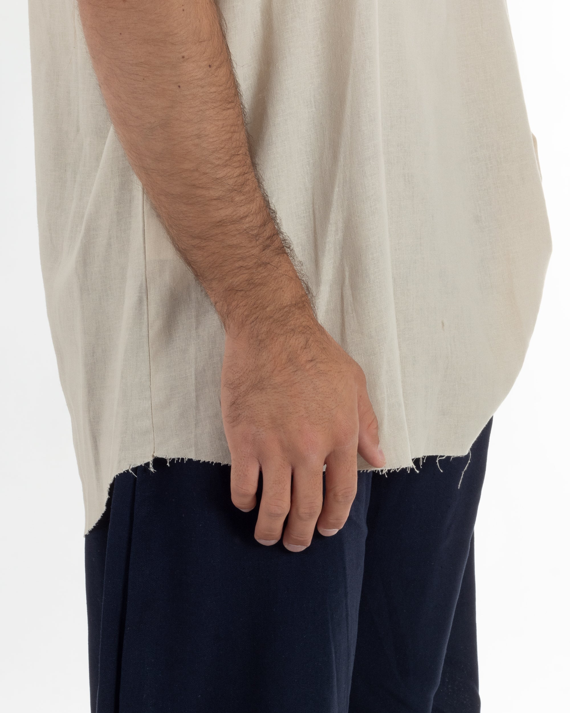 T-shirt casacca uomo lino girocollo over fit sfrangiata beige GIOSAL-TS3283A