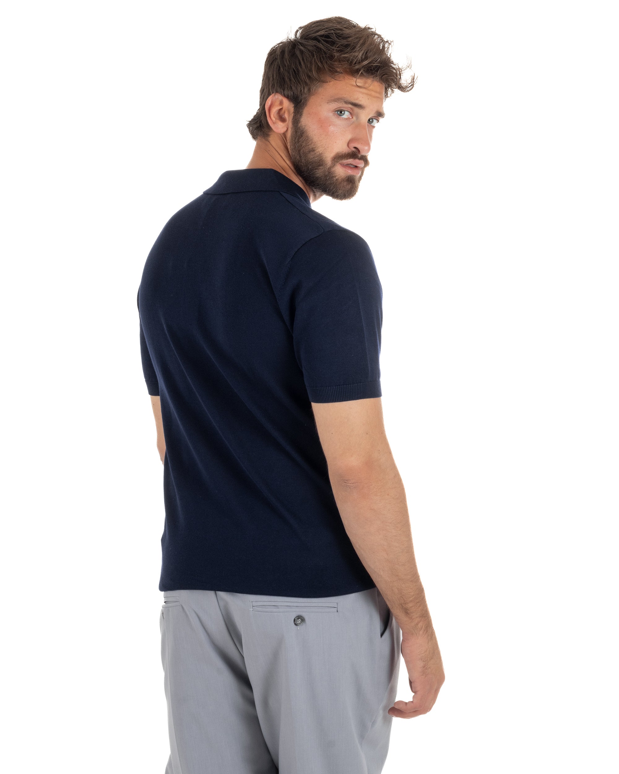 Polo uomo filo maglia basic colletto aperto sottogiacca blu GIOSAL-TS3285A