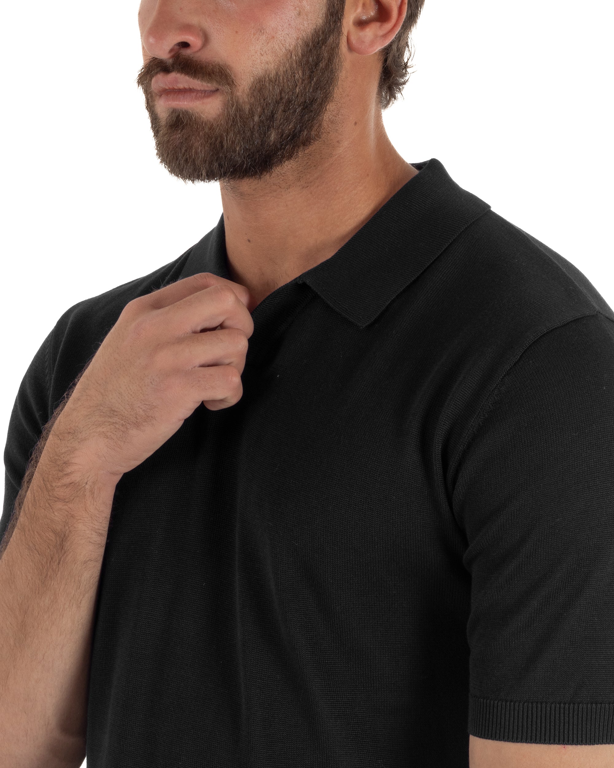 Polo uomo filo maglia basic colletto aperto sottogiacca nero GIOSAL-TS3286A