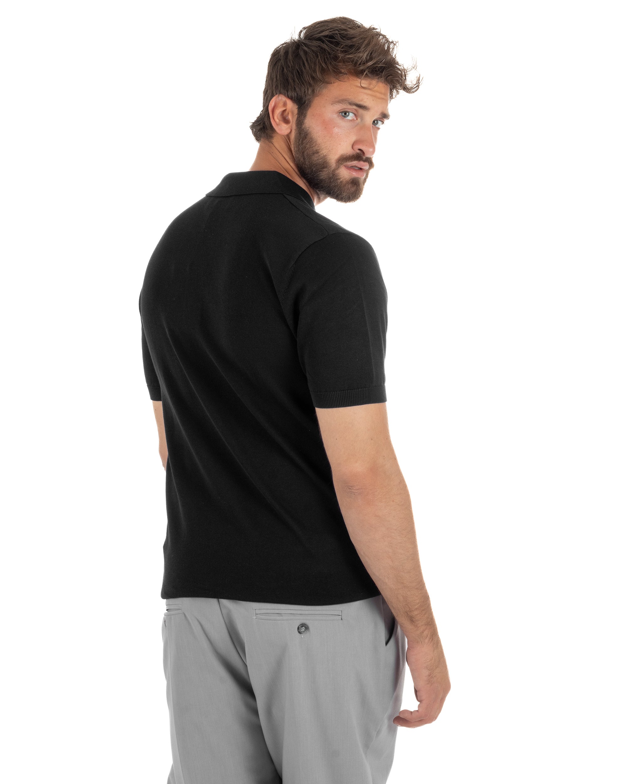 Polo uomo filo maglia basic colletto aperto sottogiacca nero GIOSAL-TS3286A