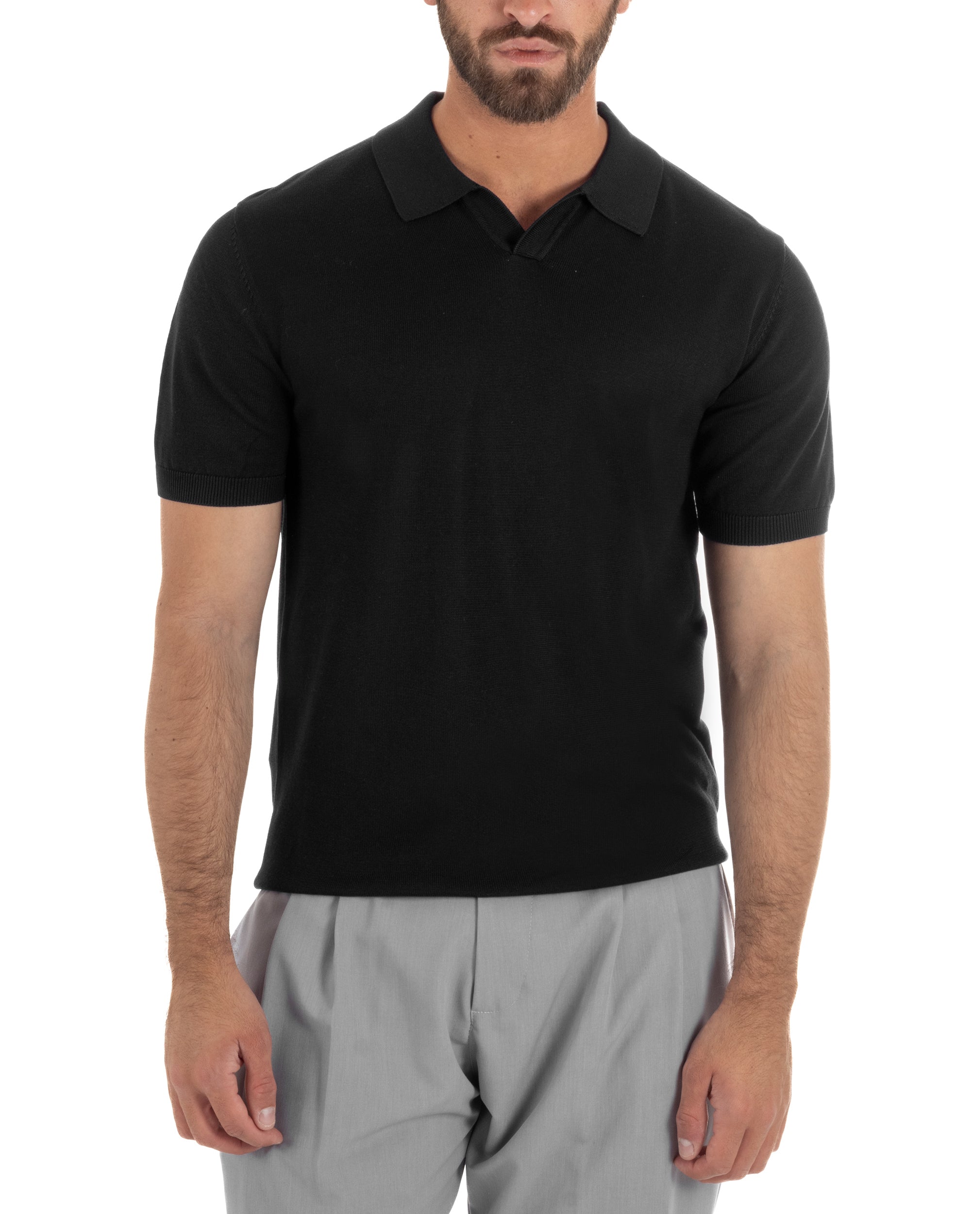 Polo uomo filo maglia basic colletto aperto sottogiacca nero GIOSAL-TS3286A