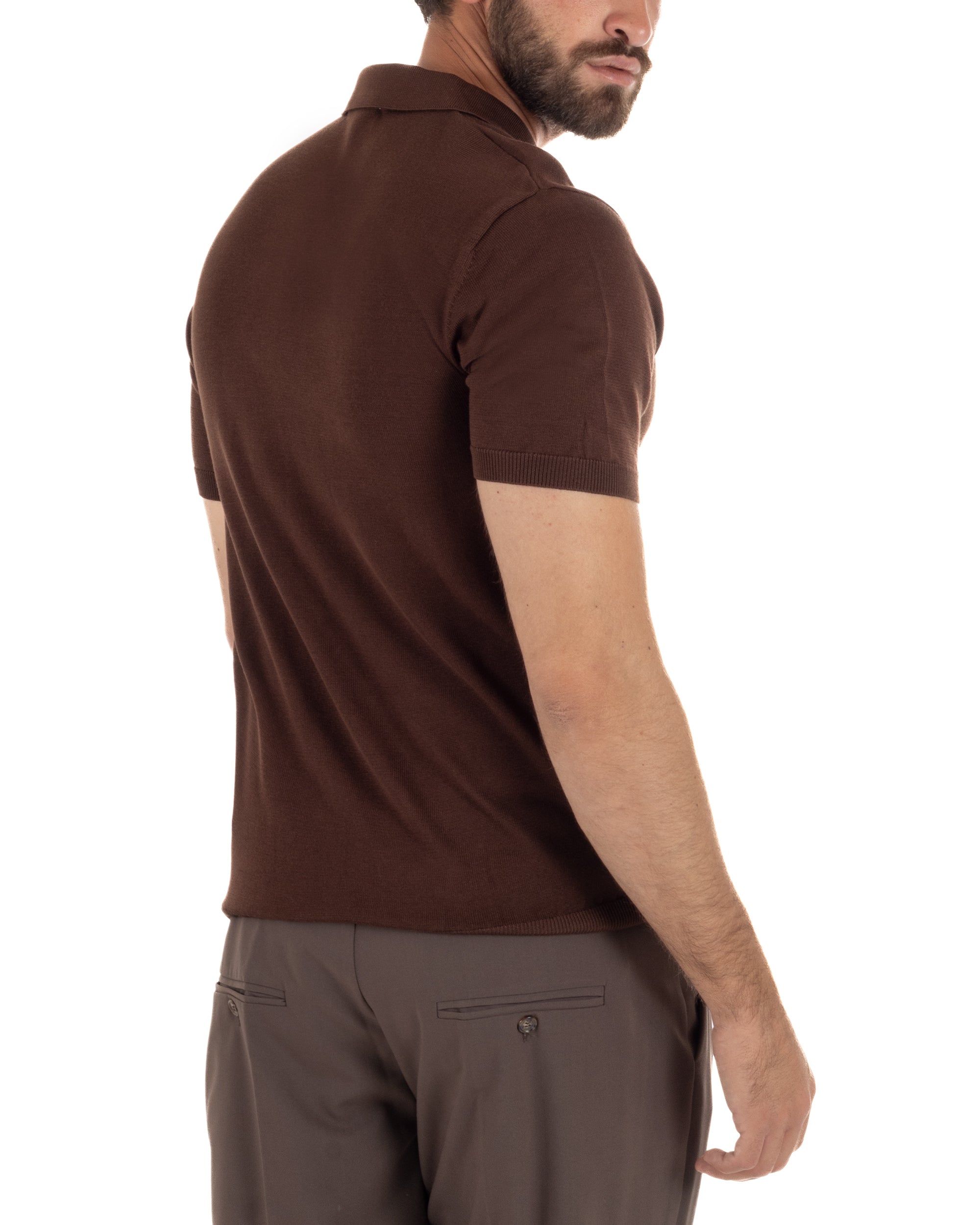 Polo uomo filo maglia basic colletto aperto sottogiacca marrone GIOSAL-TS3288A