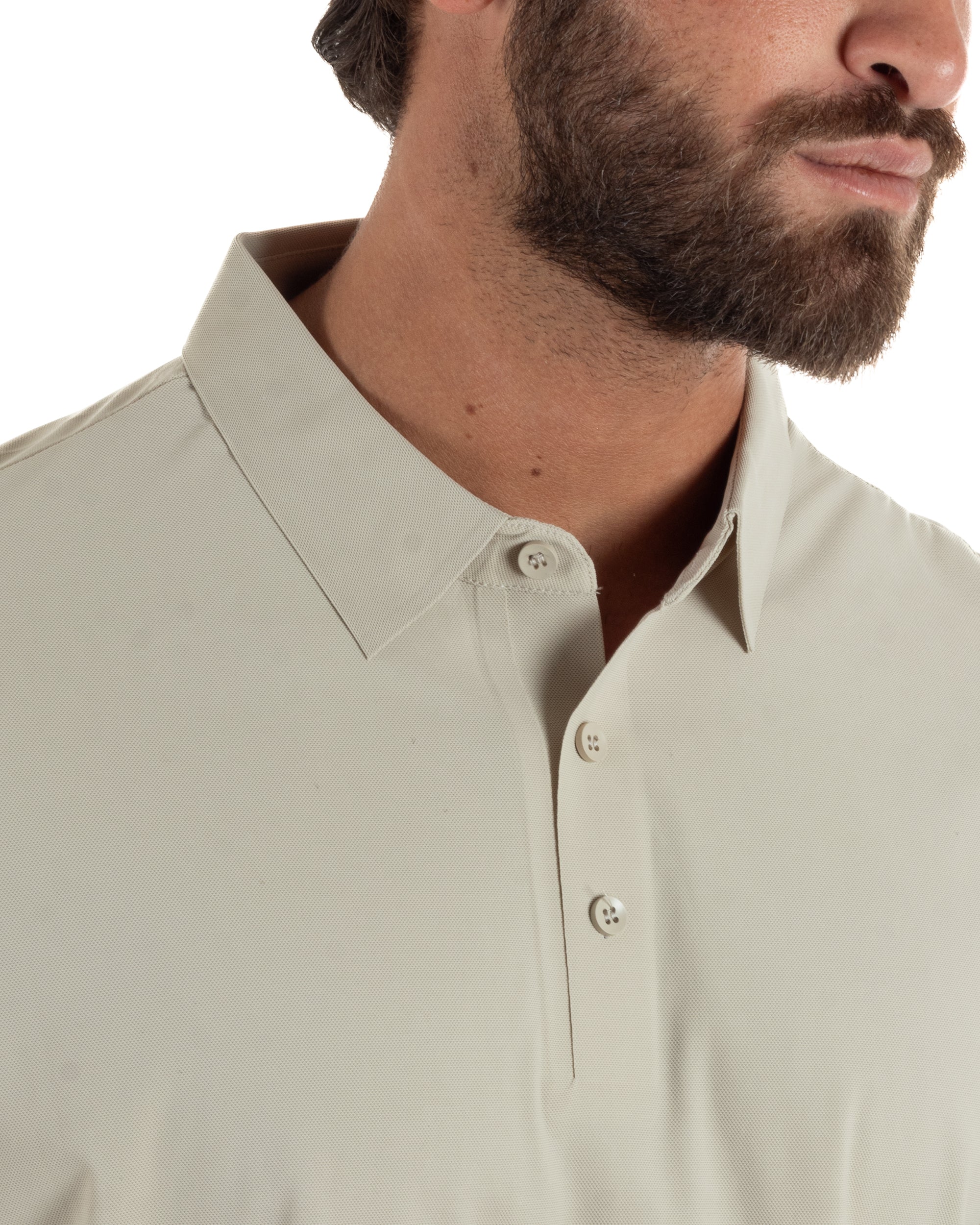 Polo uomo no-stiro stretch colletto con bottoni maglia basic beige GIOSAL-TS3291A