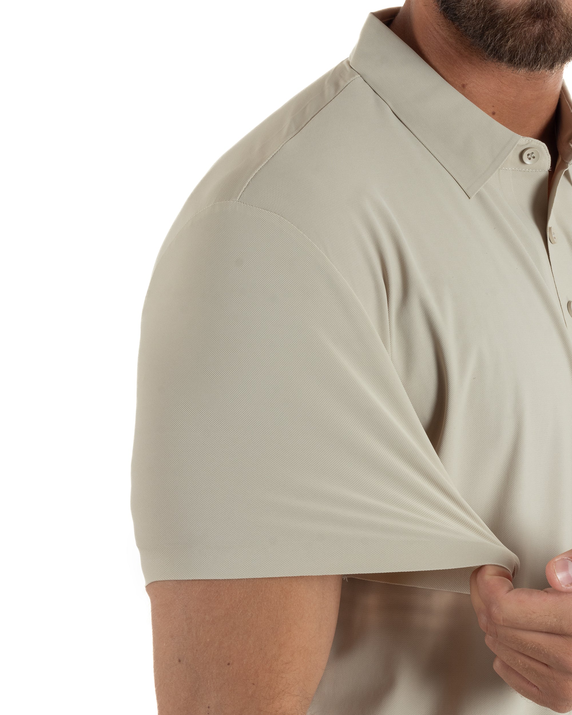 Polo uomo no-stiro stretch colletto con bottoni maglia basic beige GIOSAL-TS3291A
