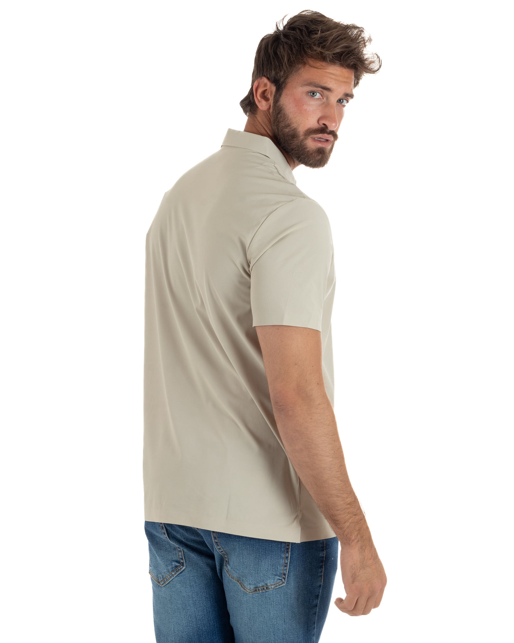 Polo uomo no-stiro stretch colletto con bottoni maglia basic beige GIOSAL-TS3291A