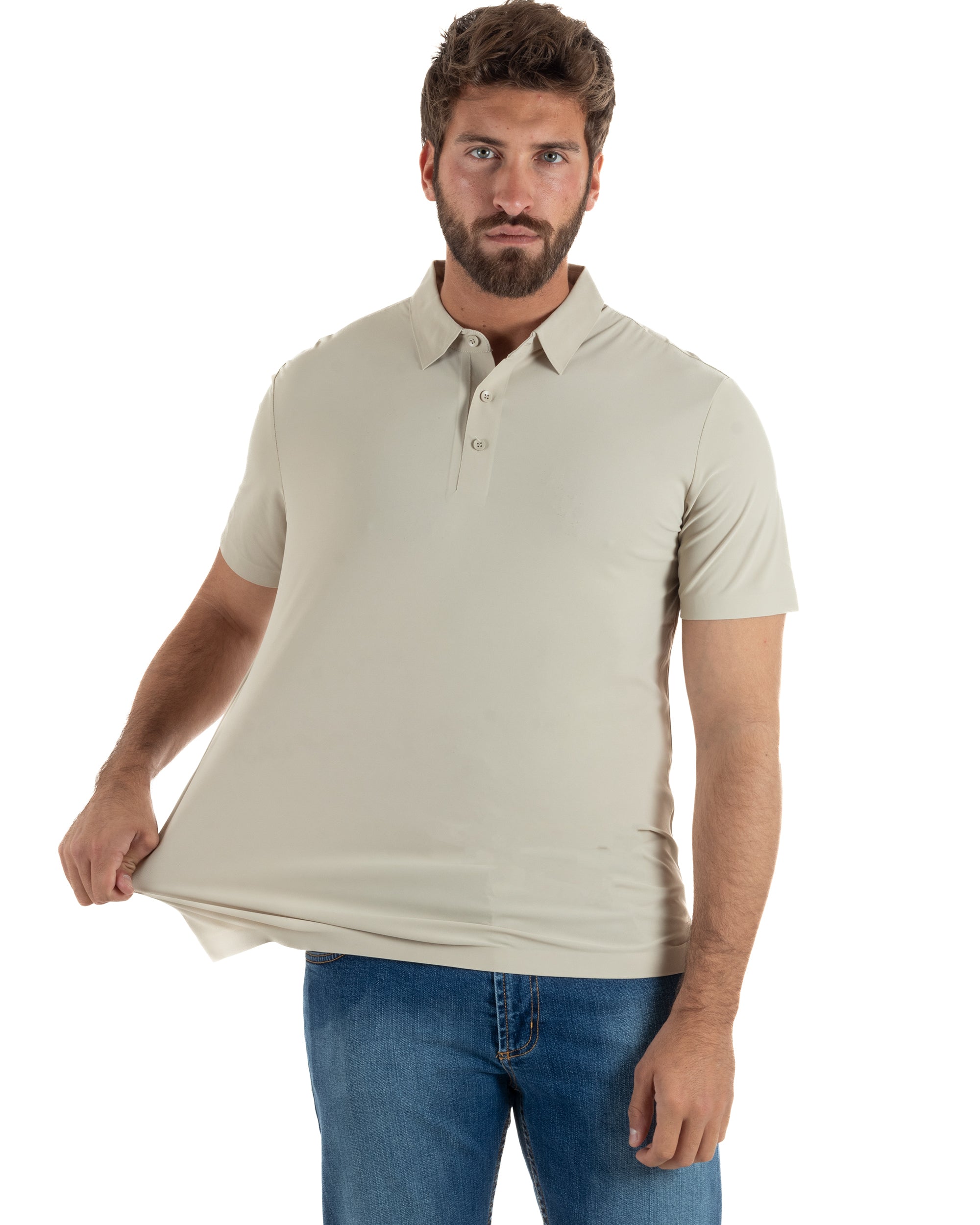 Polo uomo no-stiro stretch colletto con bottoni maglia basic beige GIOSAL-TS3291A