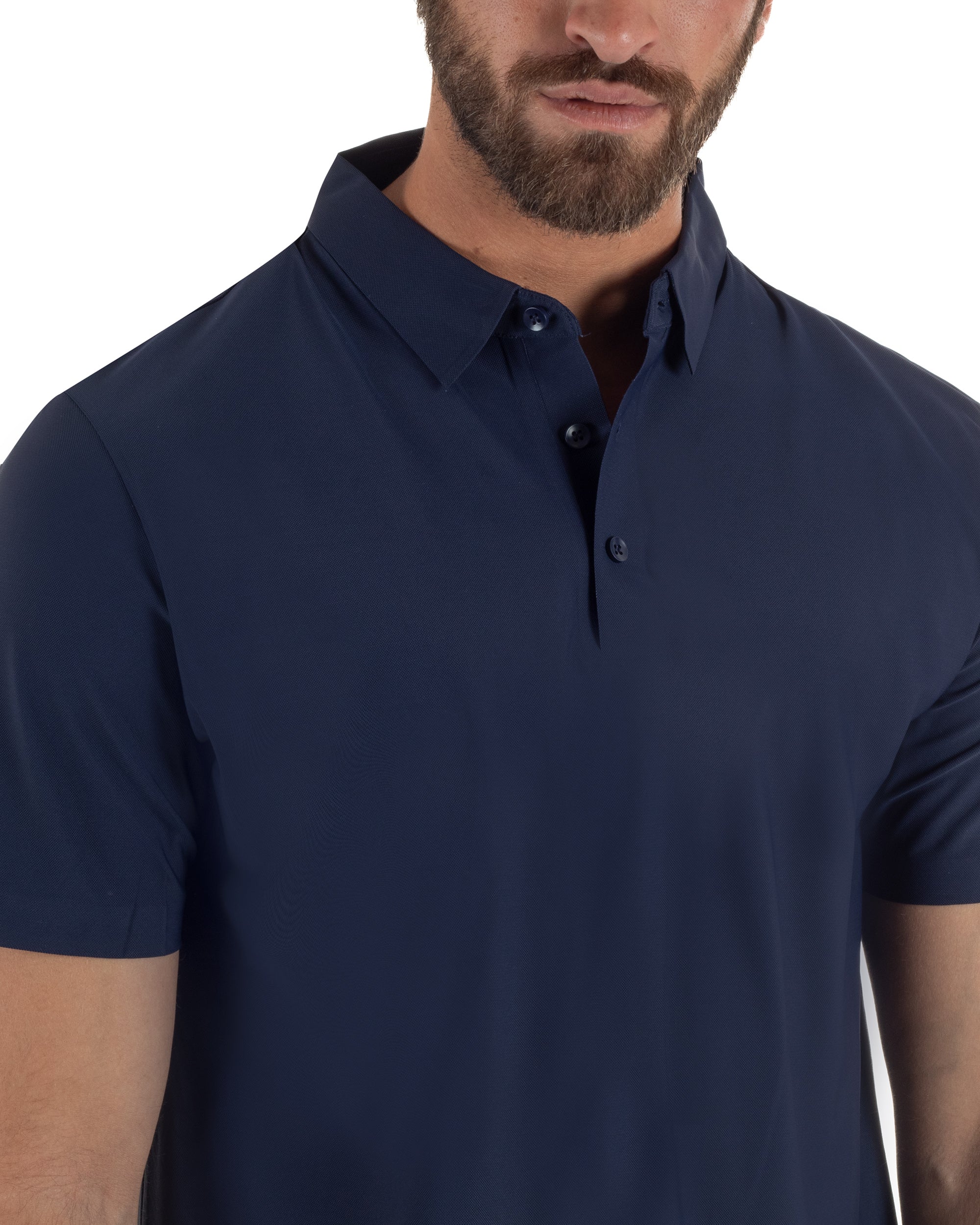 Polo uomo no-stiro stretch colletto con bottoni maglia basic blu GIOSAL-TS3292A