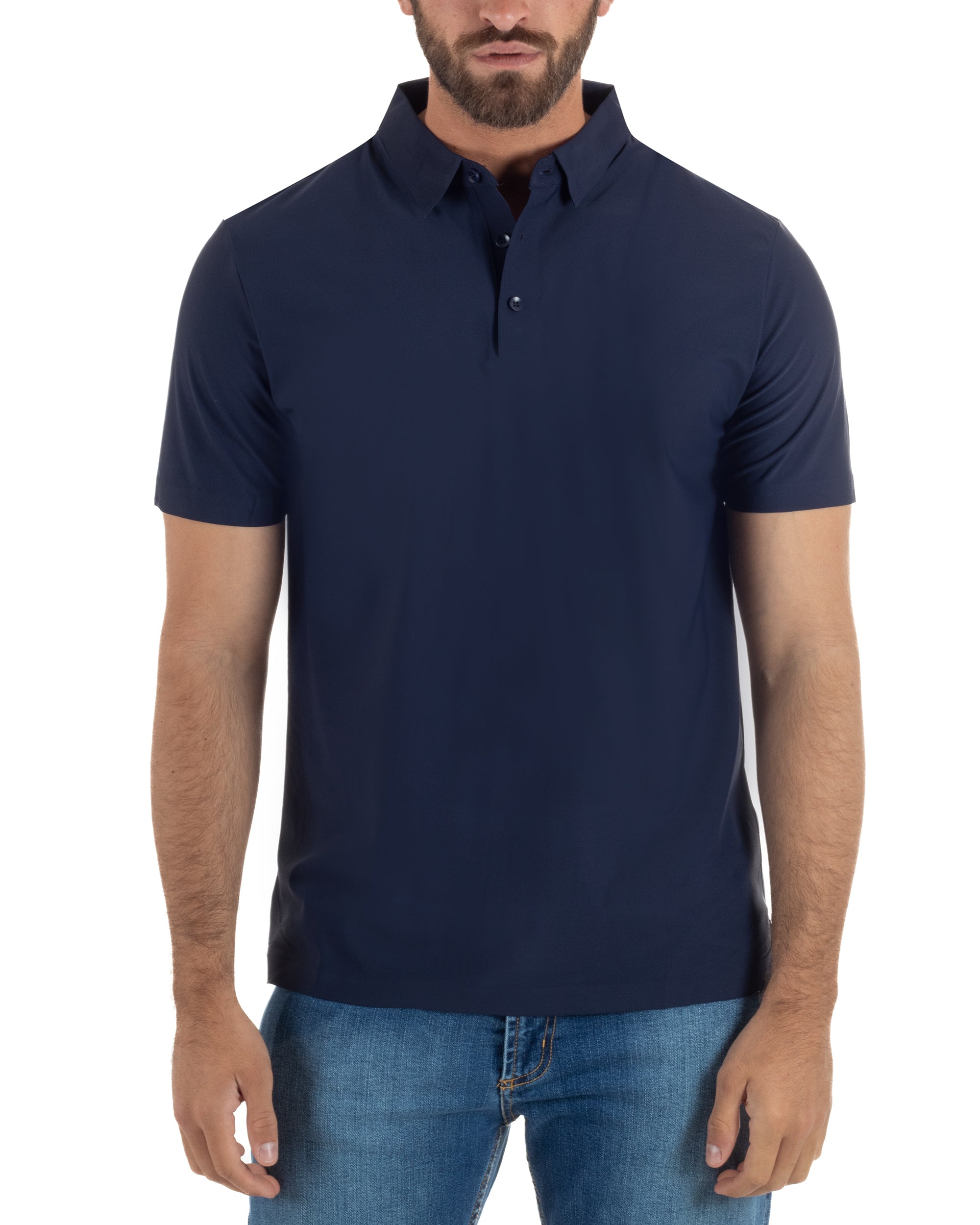 Polo uomo no-stiro stretch colletto con bottoni maglia basic blu GIOSAL-TS3292A