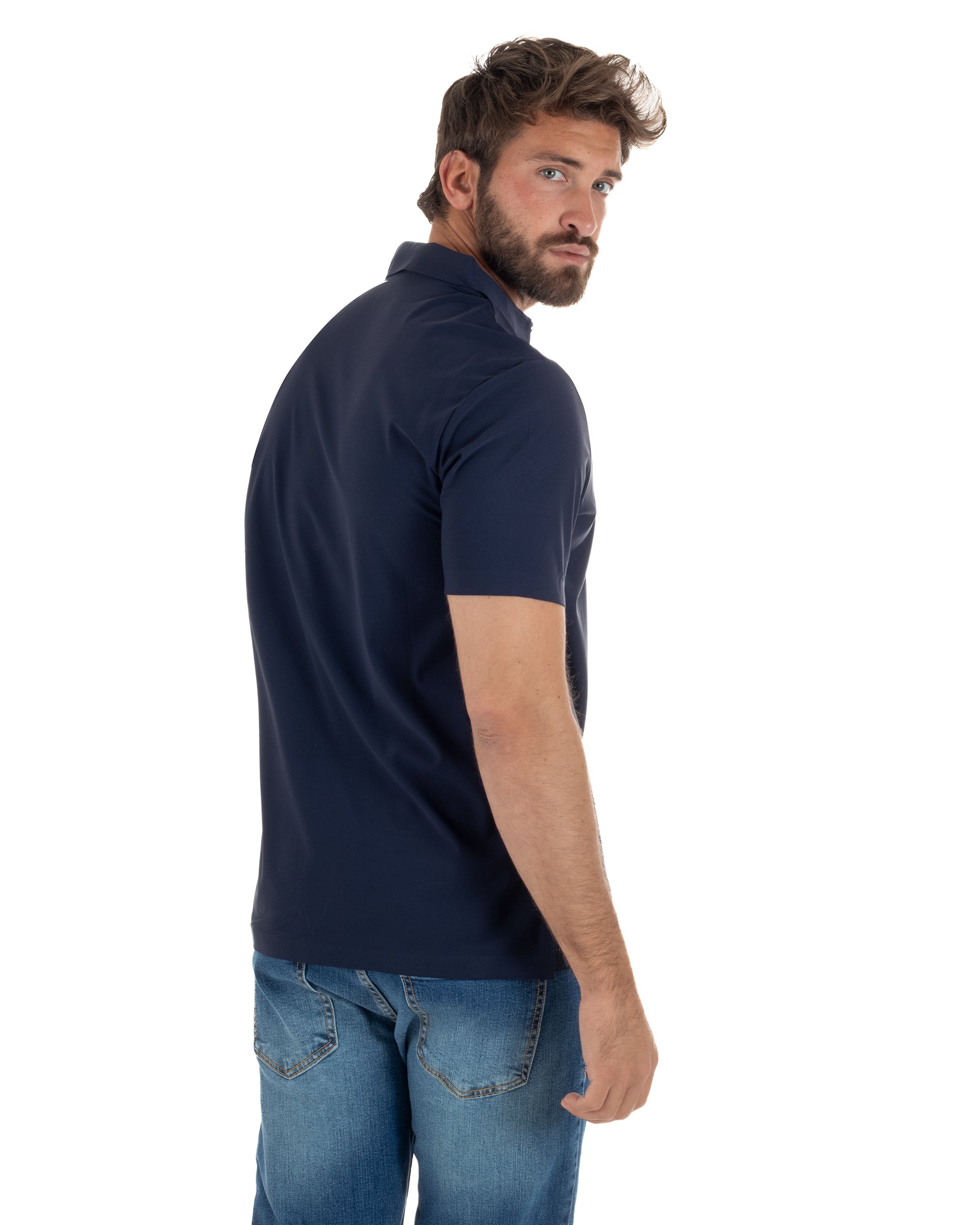 Polo uomo no-stiro stretch colletto con bottoni maglia basic blu GIOSAL-TS3292A
