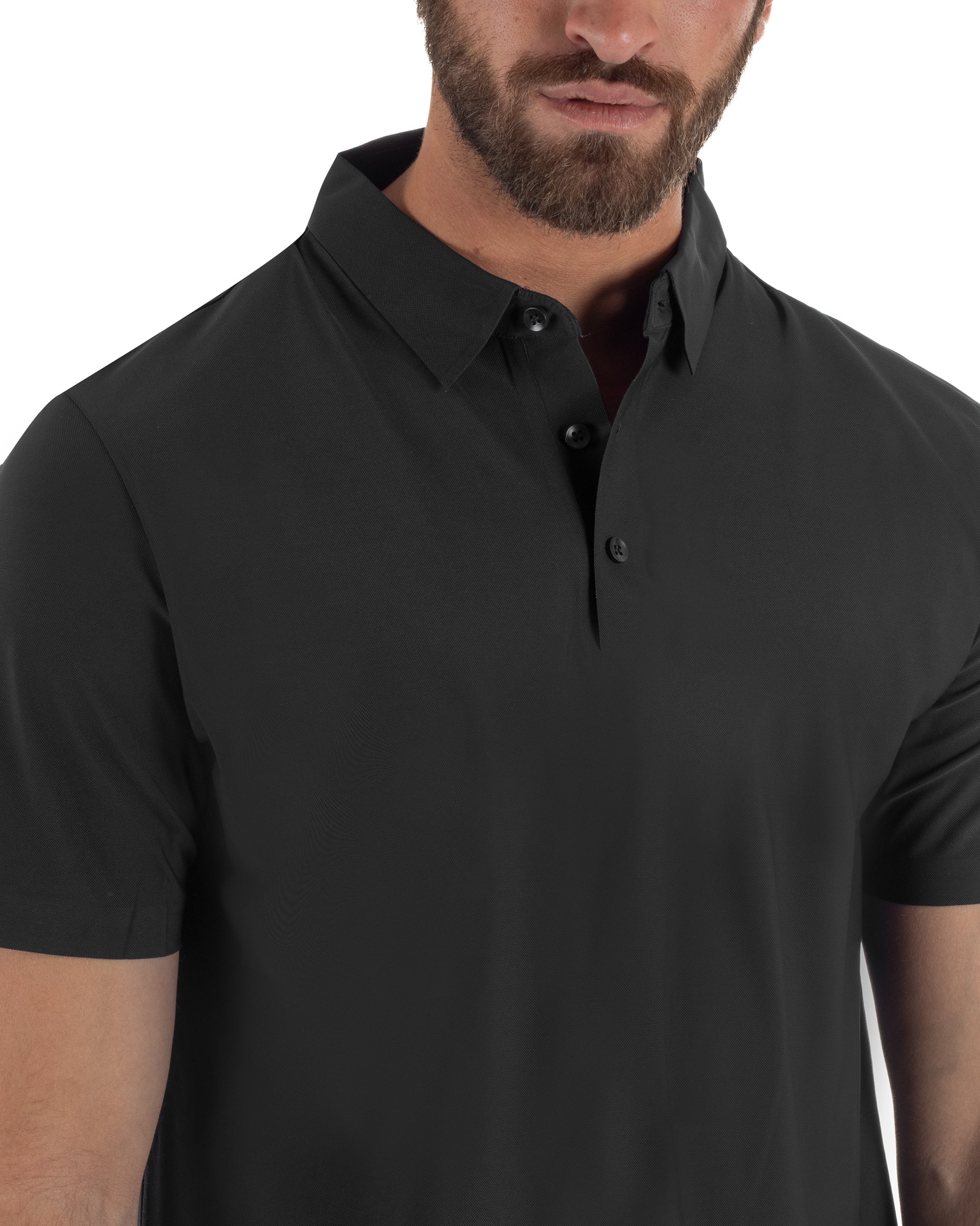 Polo uomo no-stiro stretch colletto con bottoni maglia basic nero GIOSAL-TS3293A