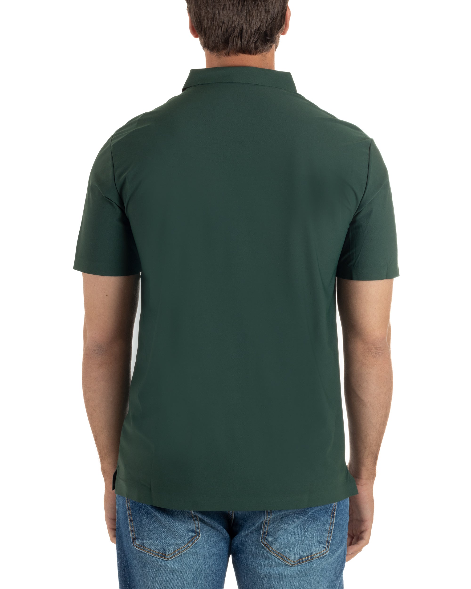 Polo uomo no-stiro stretch colletto con bottoni maglia basic verde GIOSAL-TS3294A