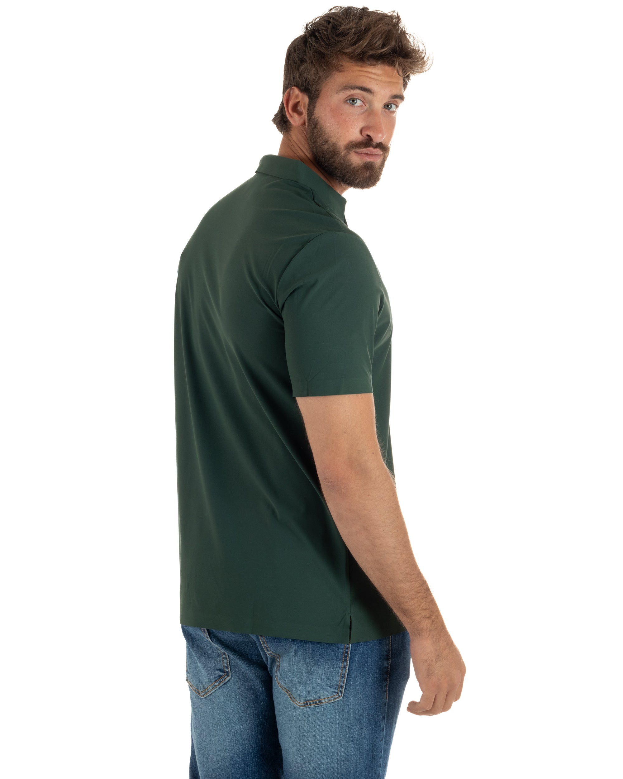 Polo uomo no-stiro stretch colletto con bottoni maglia basic verde GIOSAL-TS3294A