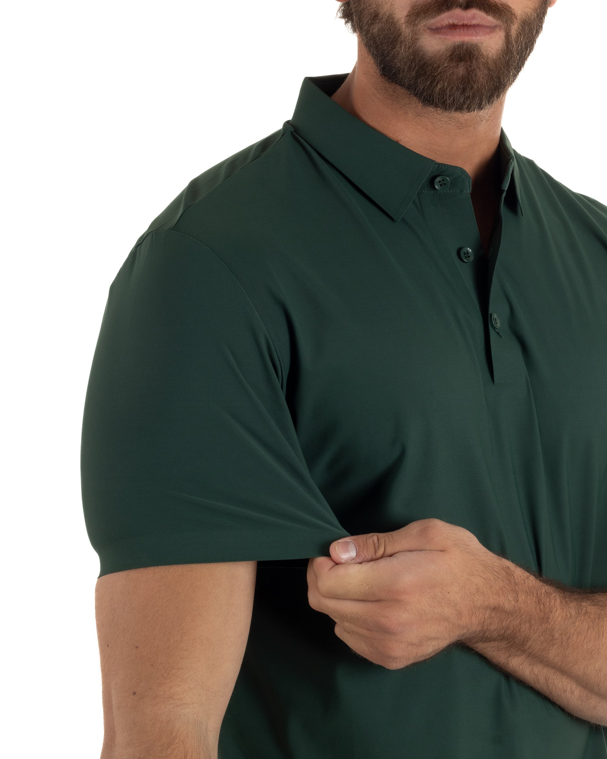 Polo uomo no-stiro stretch colletto con bottoni maglia basic verde GIOSAL-TS3294A