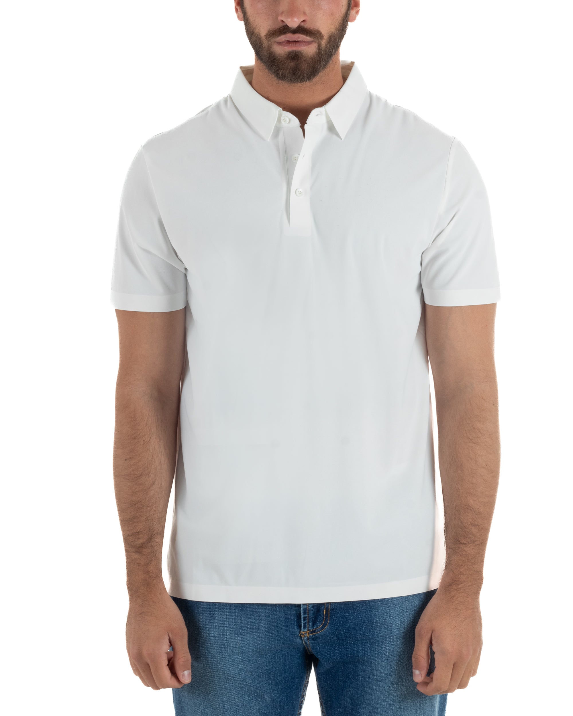 Polo uomo no-stiro stretch colletto con bottoni maglia basic bianco GIOSAL-TS3295A