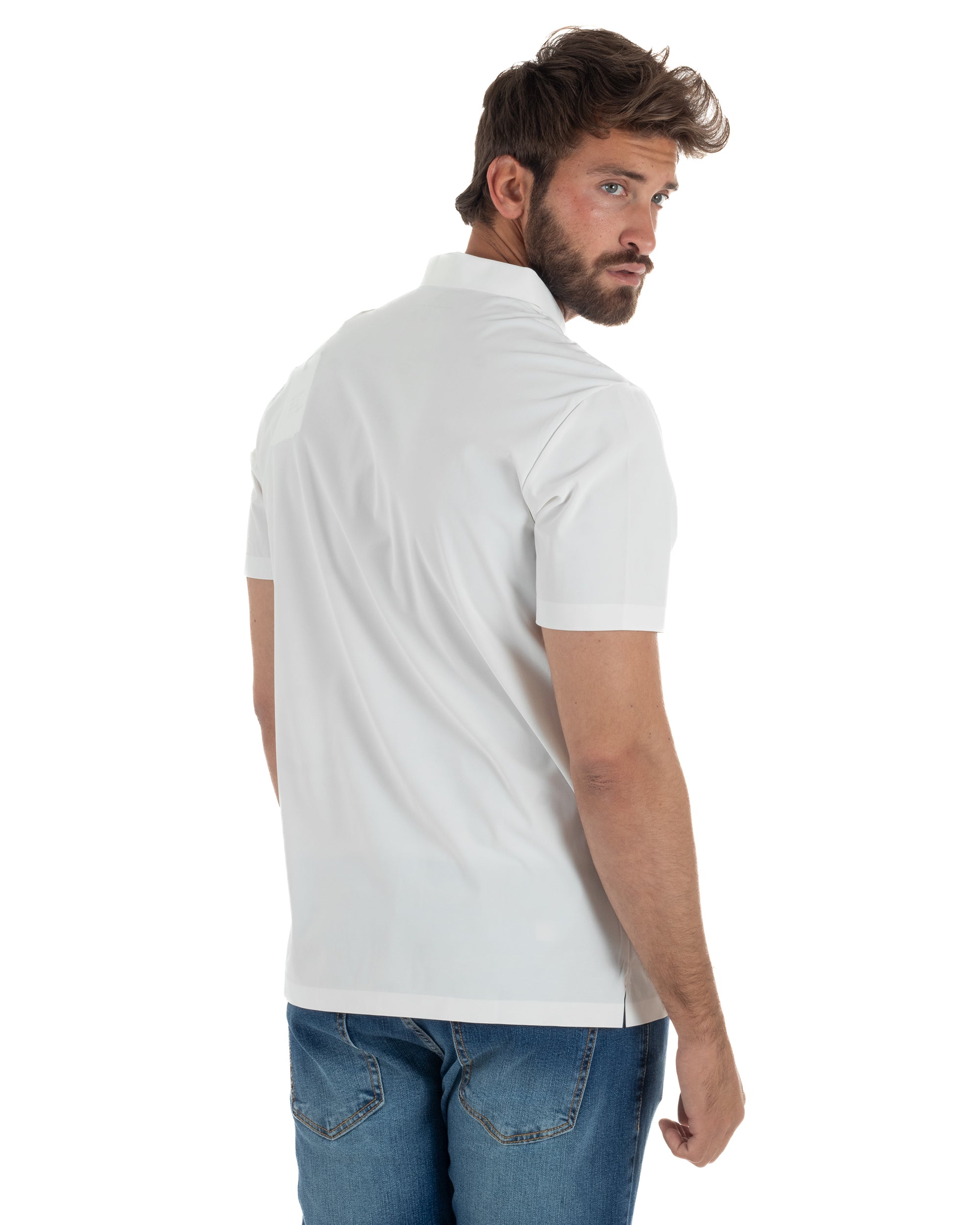 Polo uomo no-stiro stretch colletto con bottoni maglia basic bianco GIOSAL-TS3295A