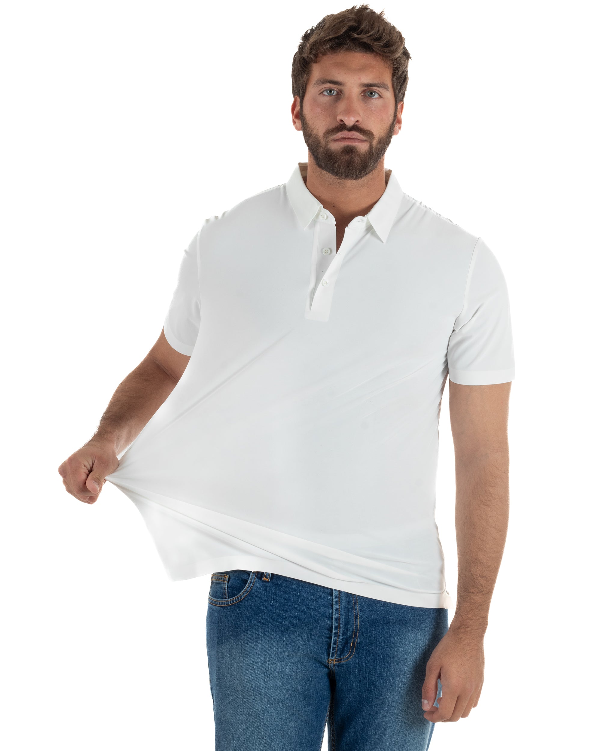 Polo uomo no-stiro stretch colletto con bottoni maglia basic bianco GIOSAL-TS3295A