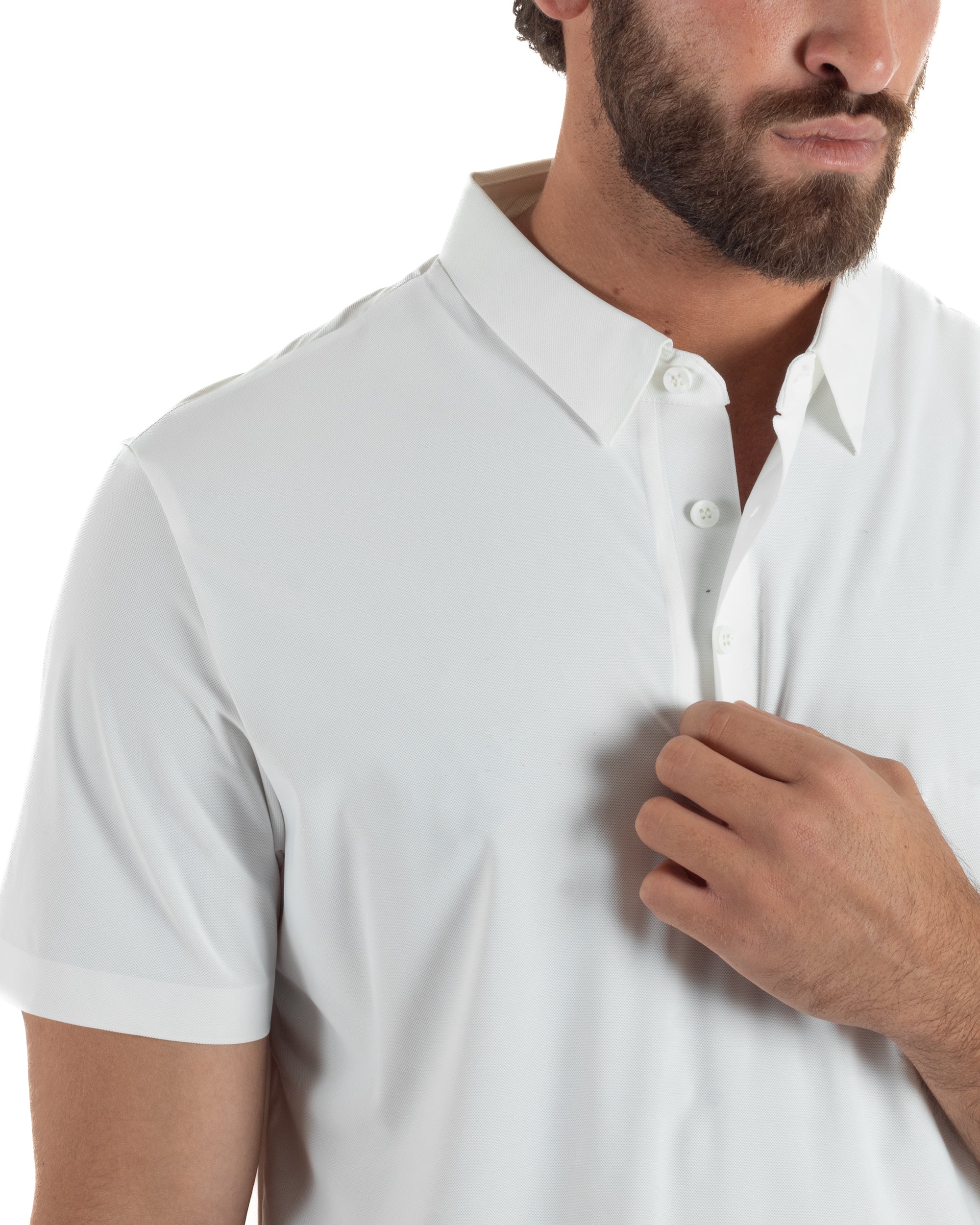 Polo uomo no-stiro stretch colletto con bottoni maglia basic bianco GIOSAL-TS3295A
