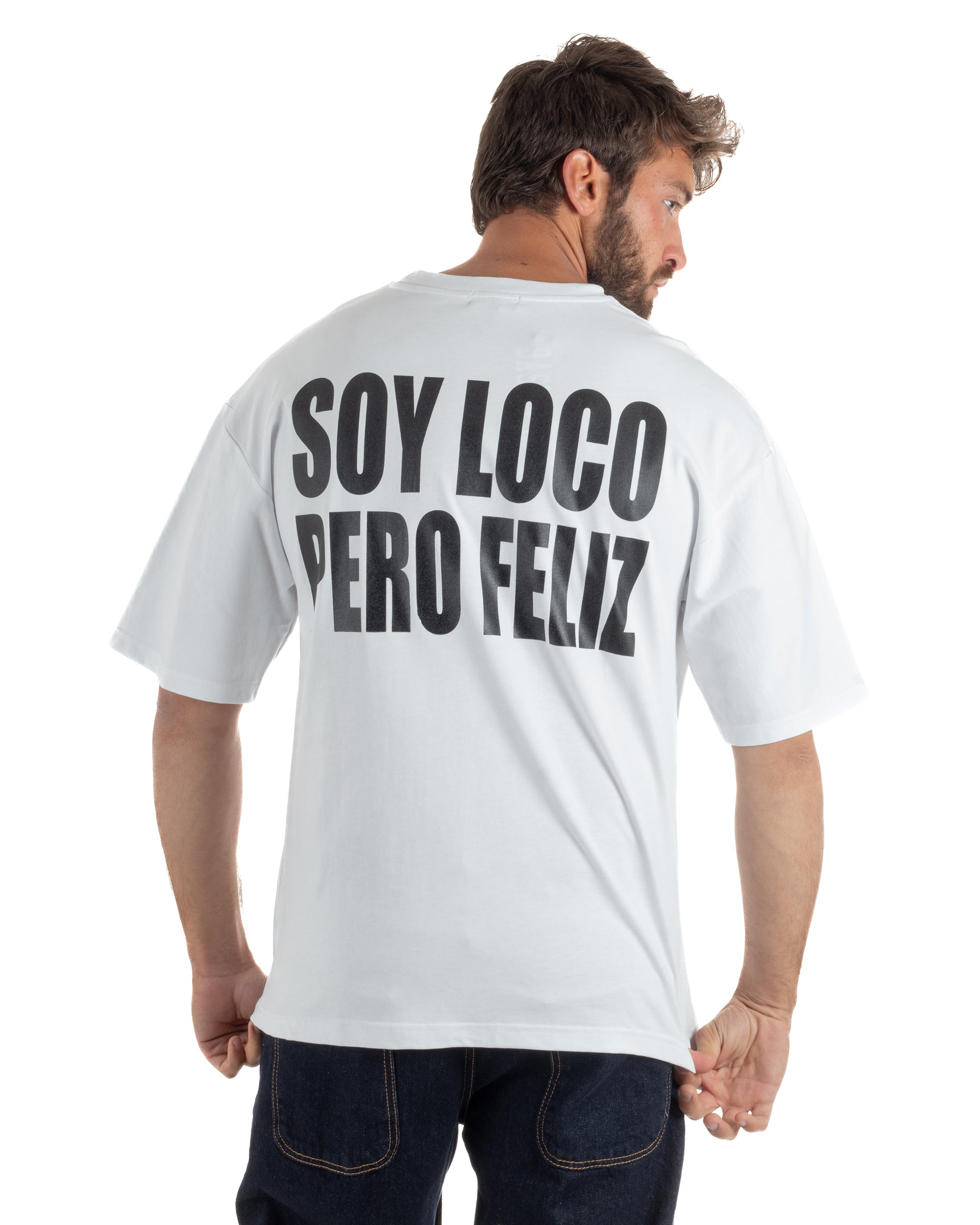 T-shirt uomo girocollo oversize streetwear stampa bianco GIOSAL-TS3296A