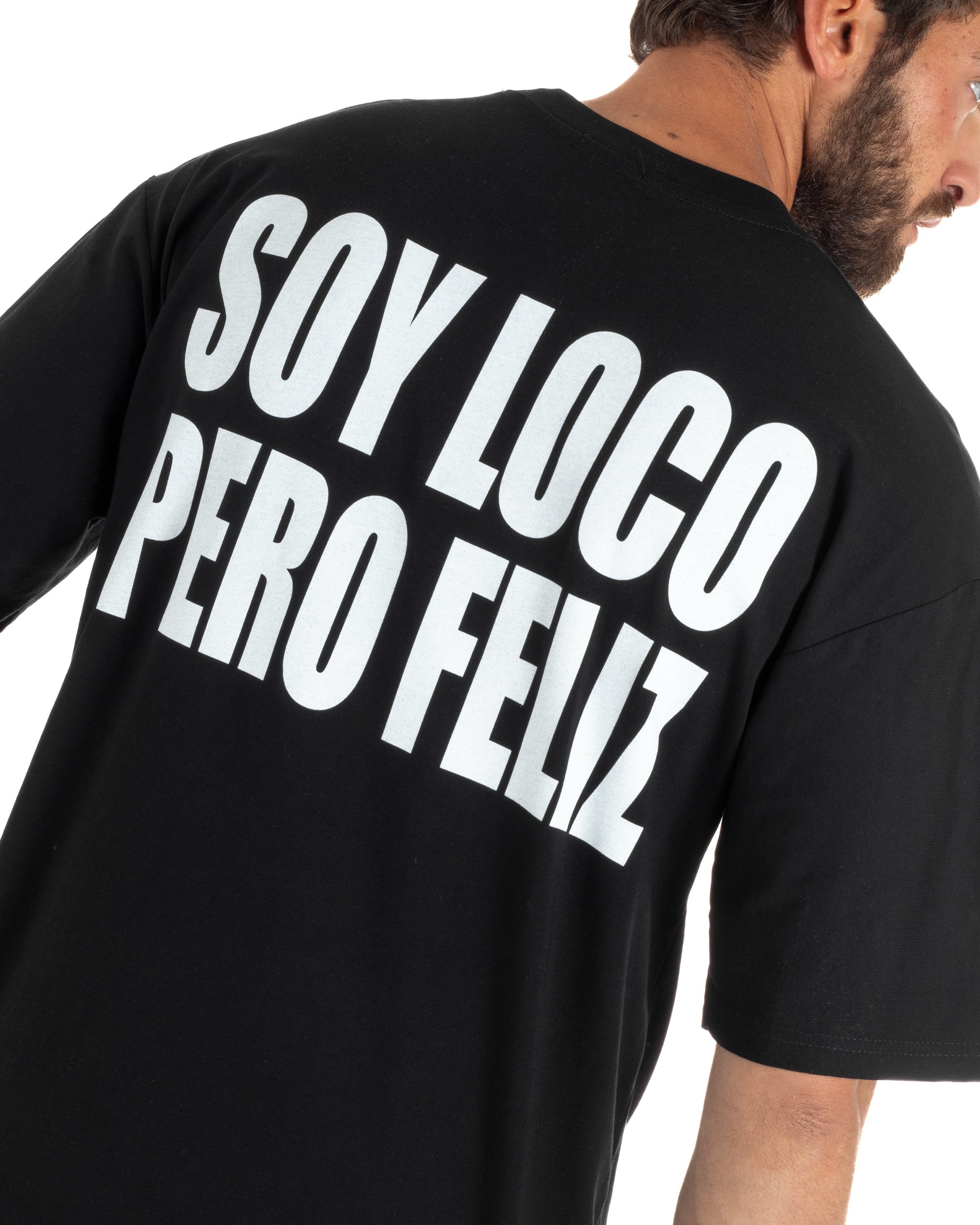 T-shirt uomo girocollo oversize streetwear stampa nero GIOSAL-TS3297A