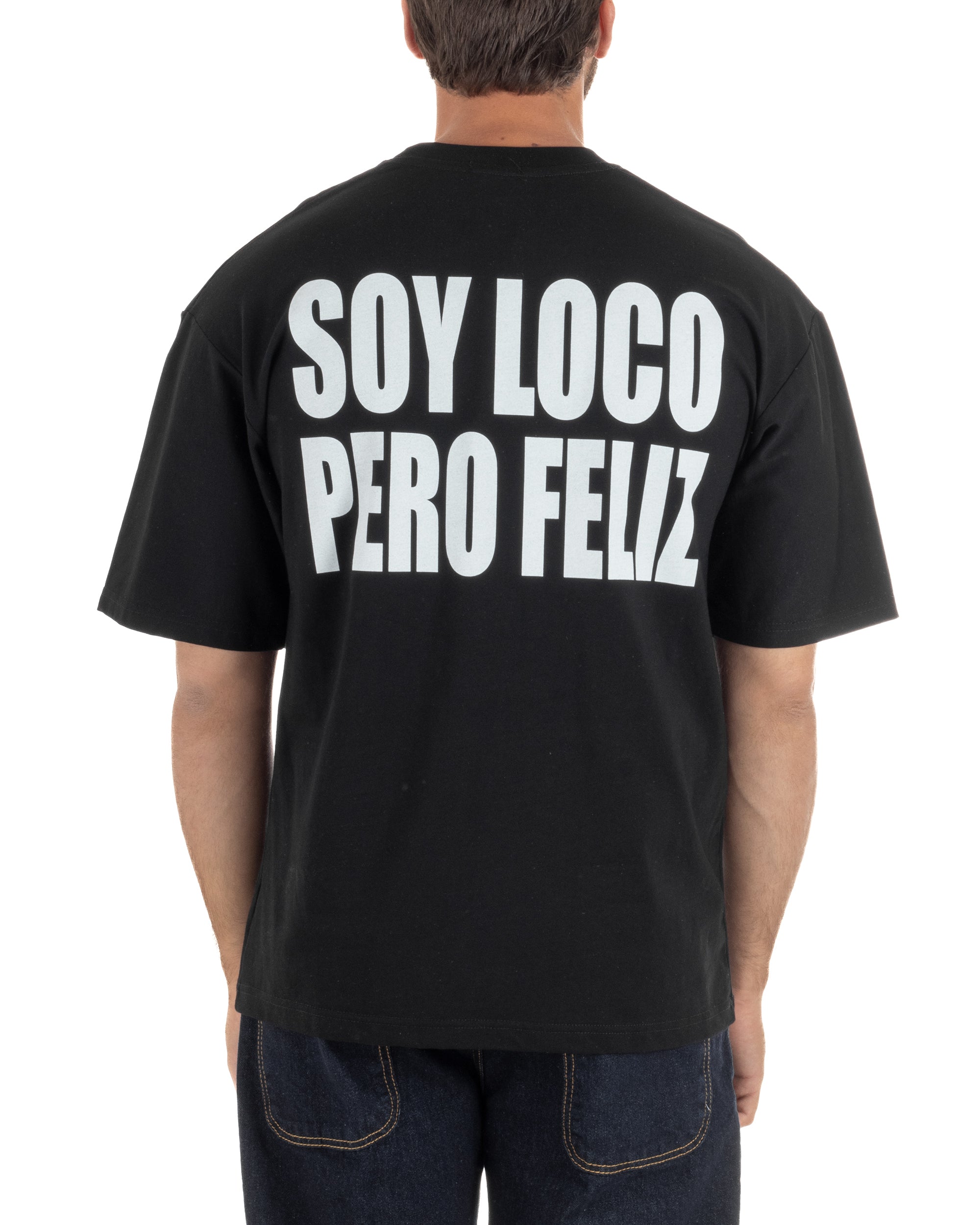 T-shirt uomo girocollo oversize streetwear stampa nero GIOSAL-TS3297A