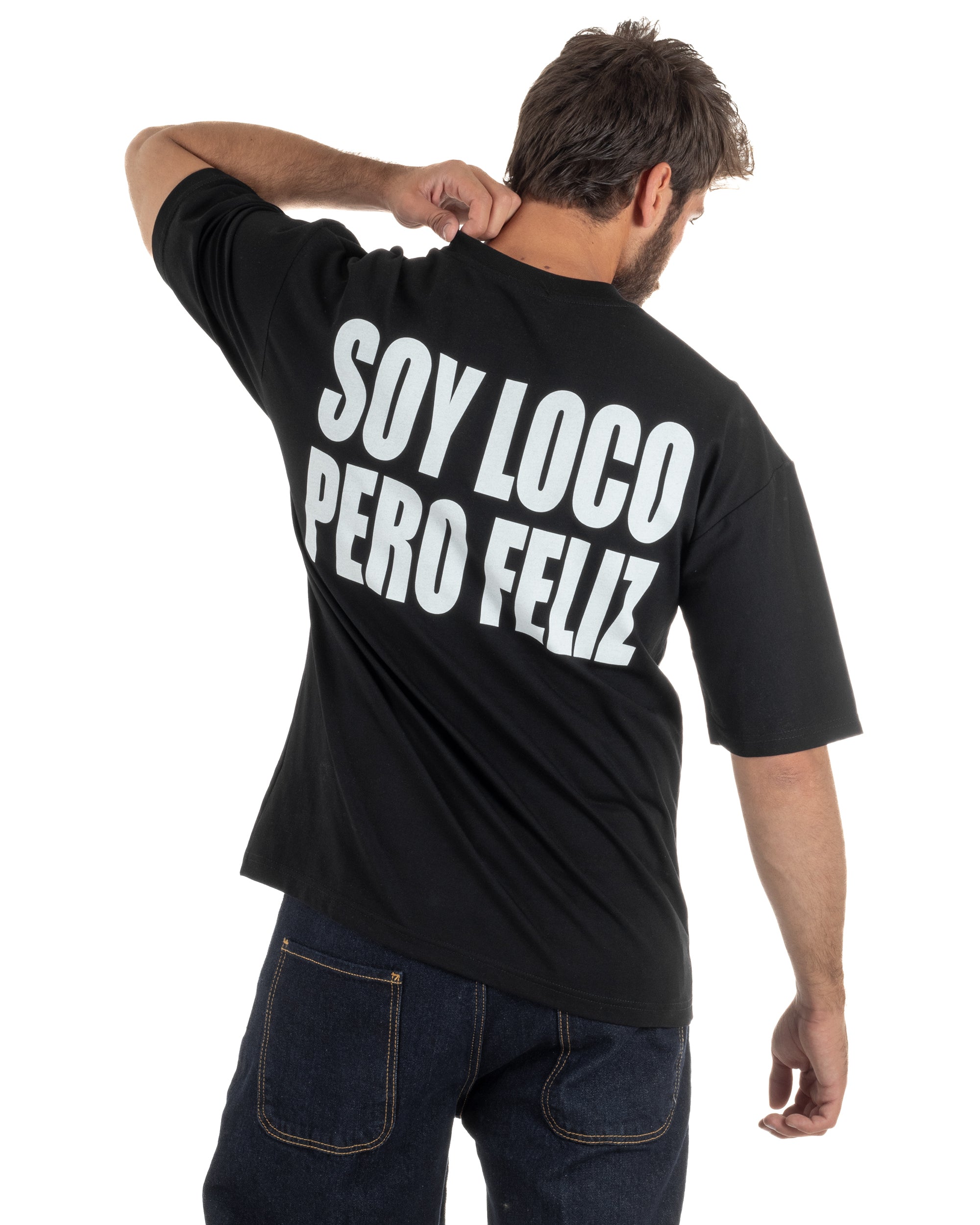 T-shirt uomo girocollo oversize streetwear stampa nero GIOSAL-TS3297A