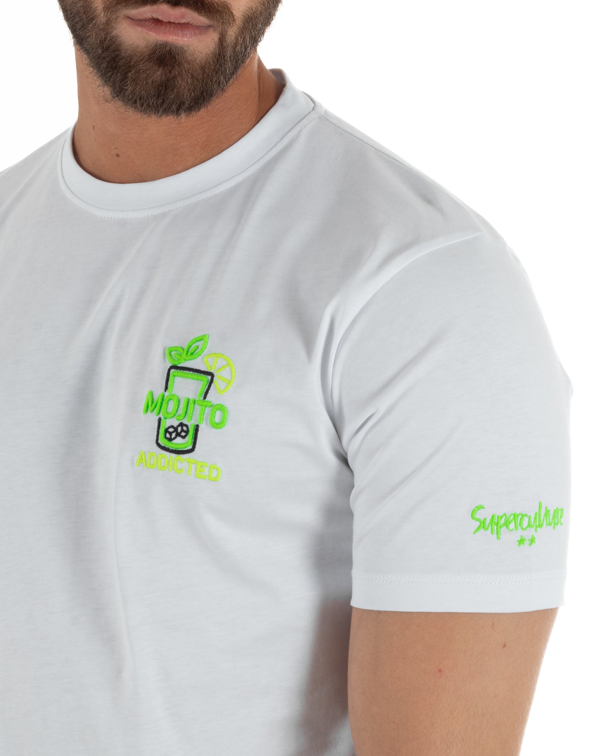 T-shirt uomo girocollo basic con ricamo Mojito Addicted leggera bianco SUPERCULTURE-A1843