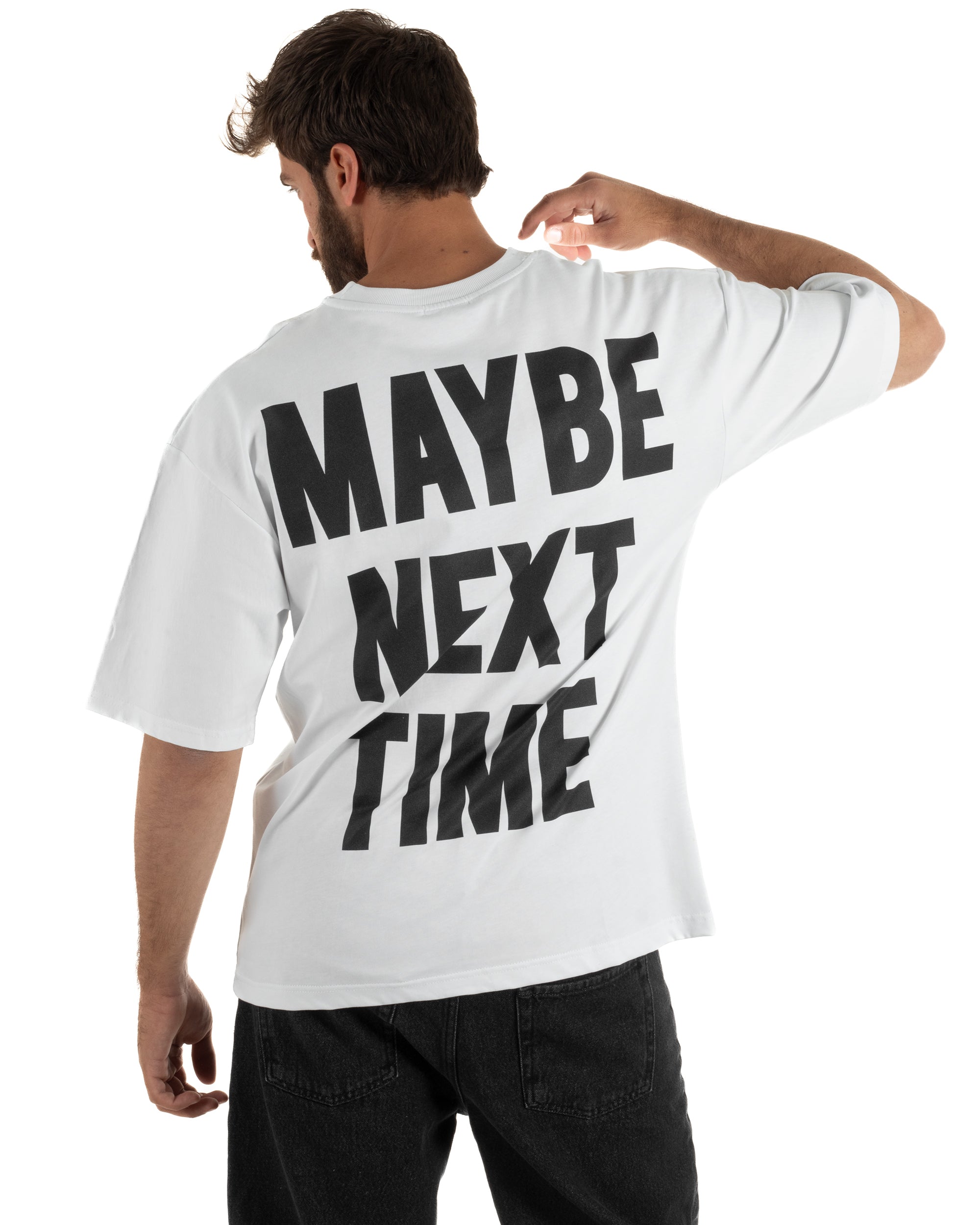 T-shirt uomo girocollo oversize streetwear con stampa bianco GIOSAL-TS3300A