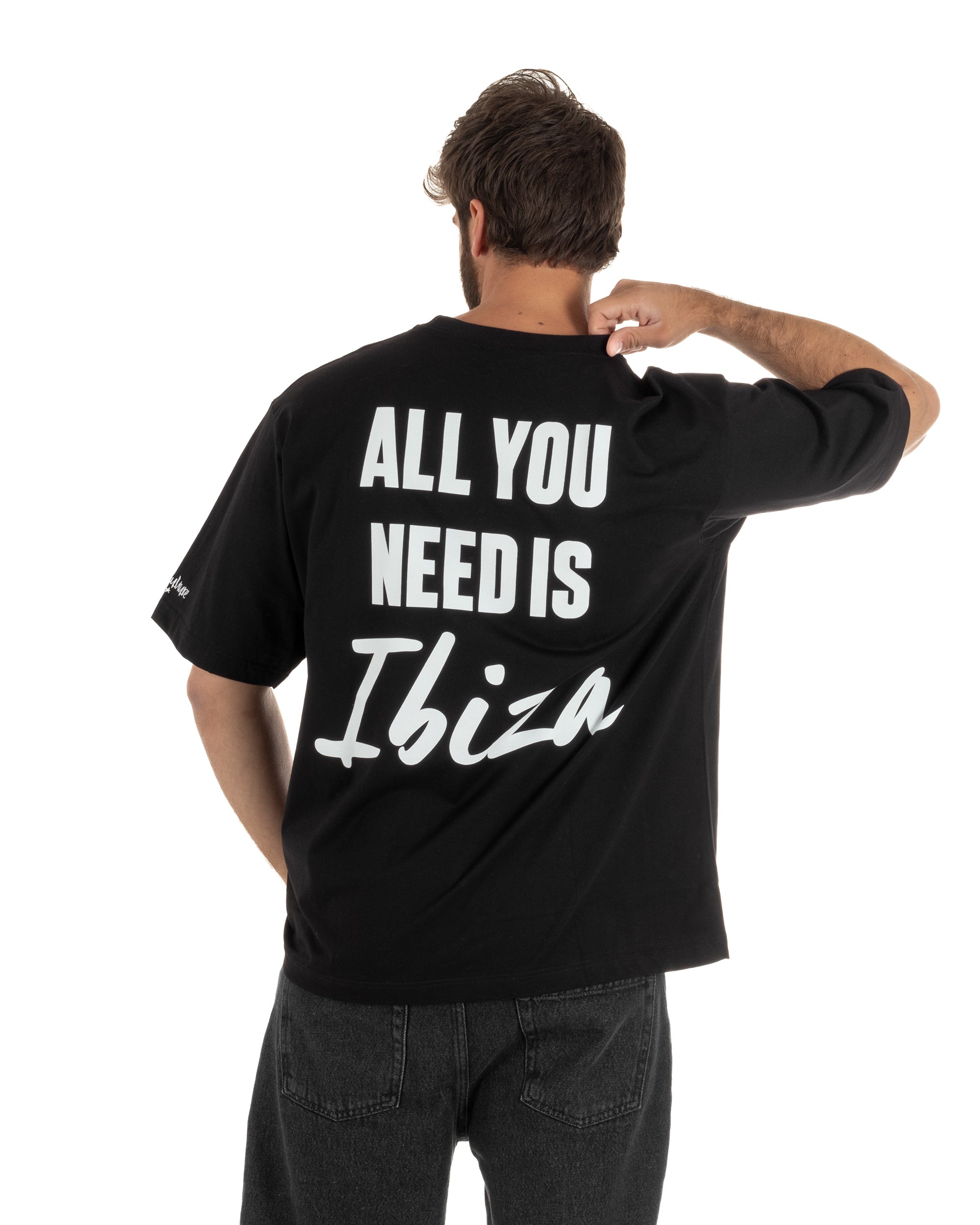 T-shirt uomo girocollo boxy fit stampa Ibiza basic nero SUPERCULTURE-A1969