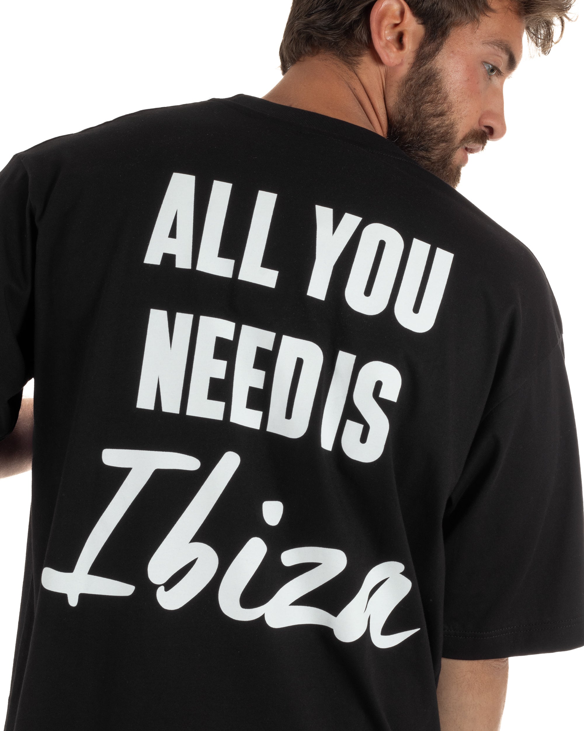 T-shirt uomo girocollo boxy fit stampa Ibiza basic nero SUPERCULTURE-A1969