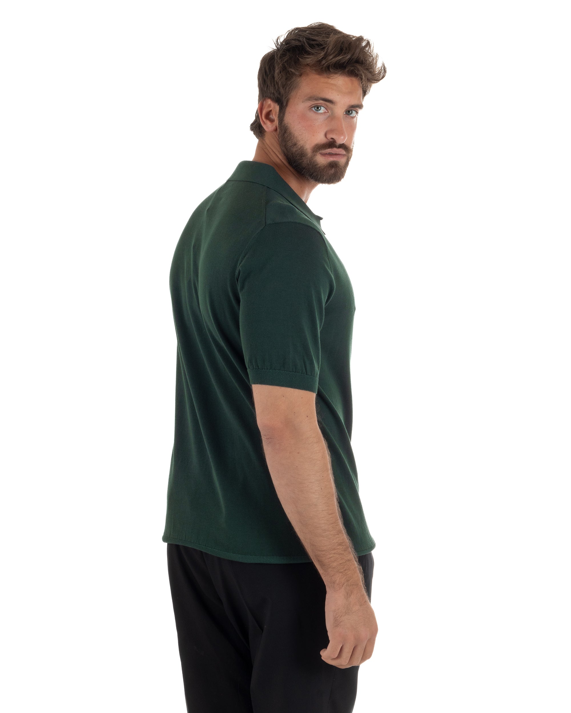 Polo uomo maglia filo leggera con ricami e colletto aperto verde SUPERCULTURE-AK6013