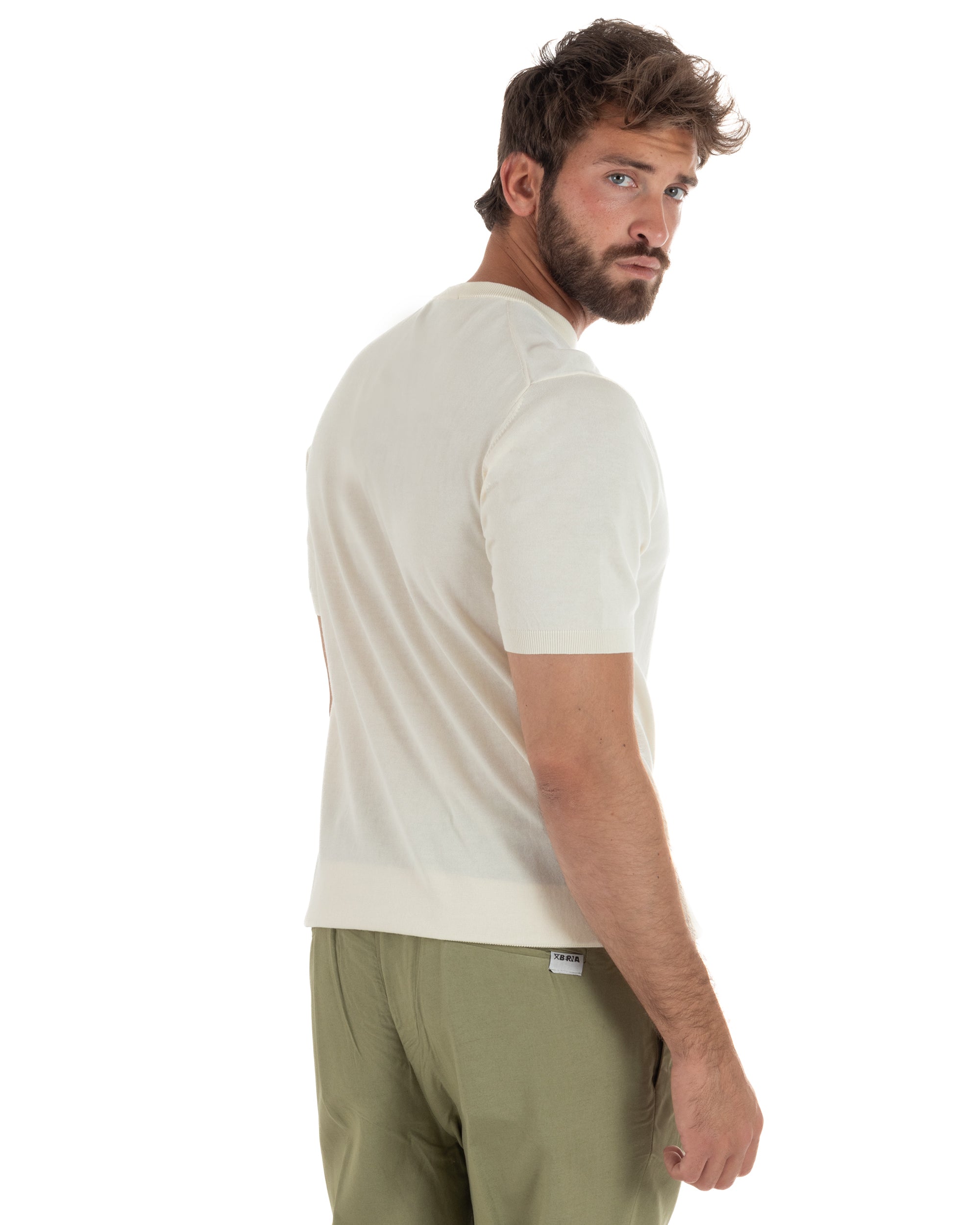 T-shirt uomo maglia filo con ricamo ALL I NEED IS MY GIN TONIC leggera panna SUPERCULTURE-AK6009
