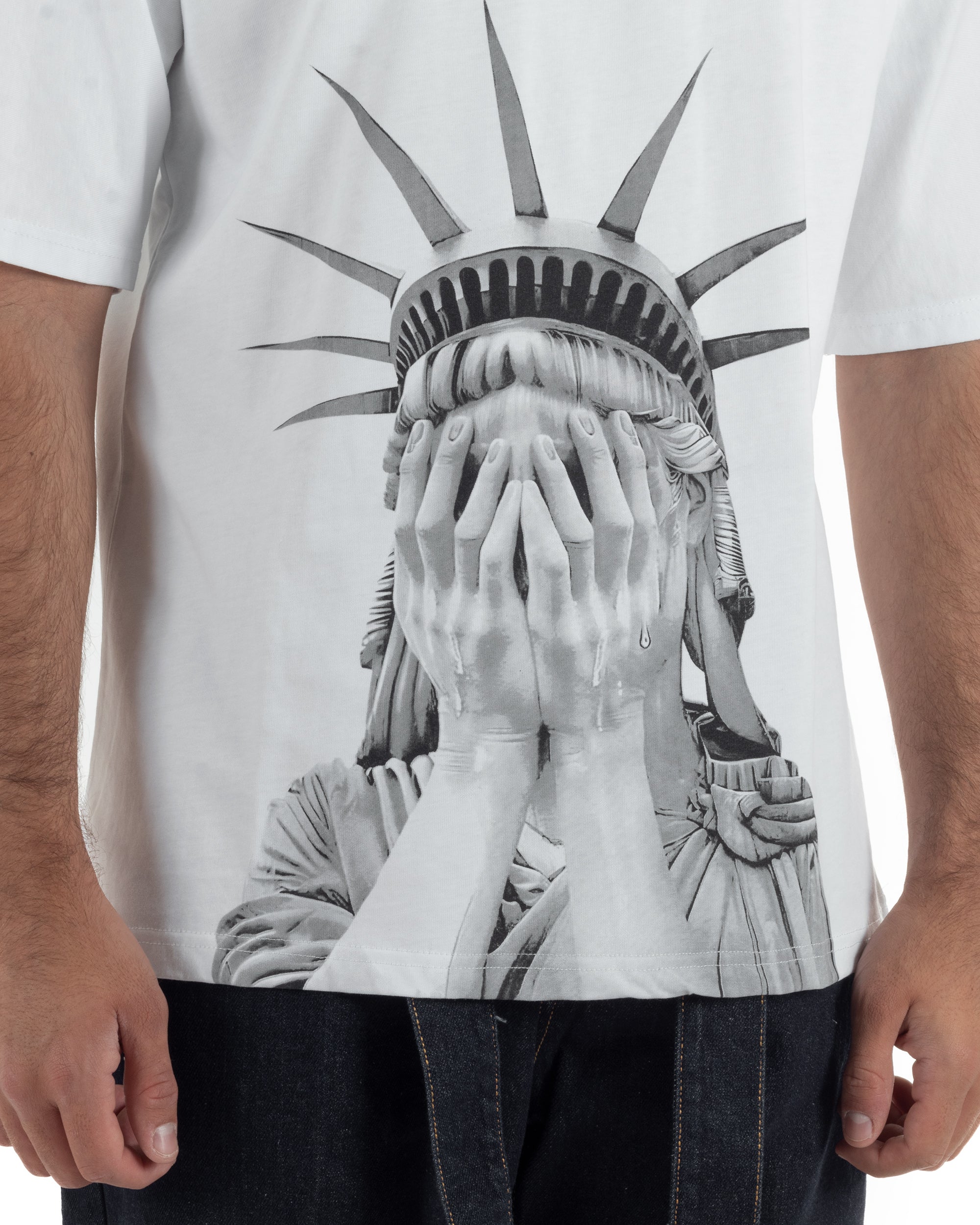 T-shirt uomo girocollo oversize streetwear con stampa bianco GIOSAL-TS3307A