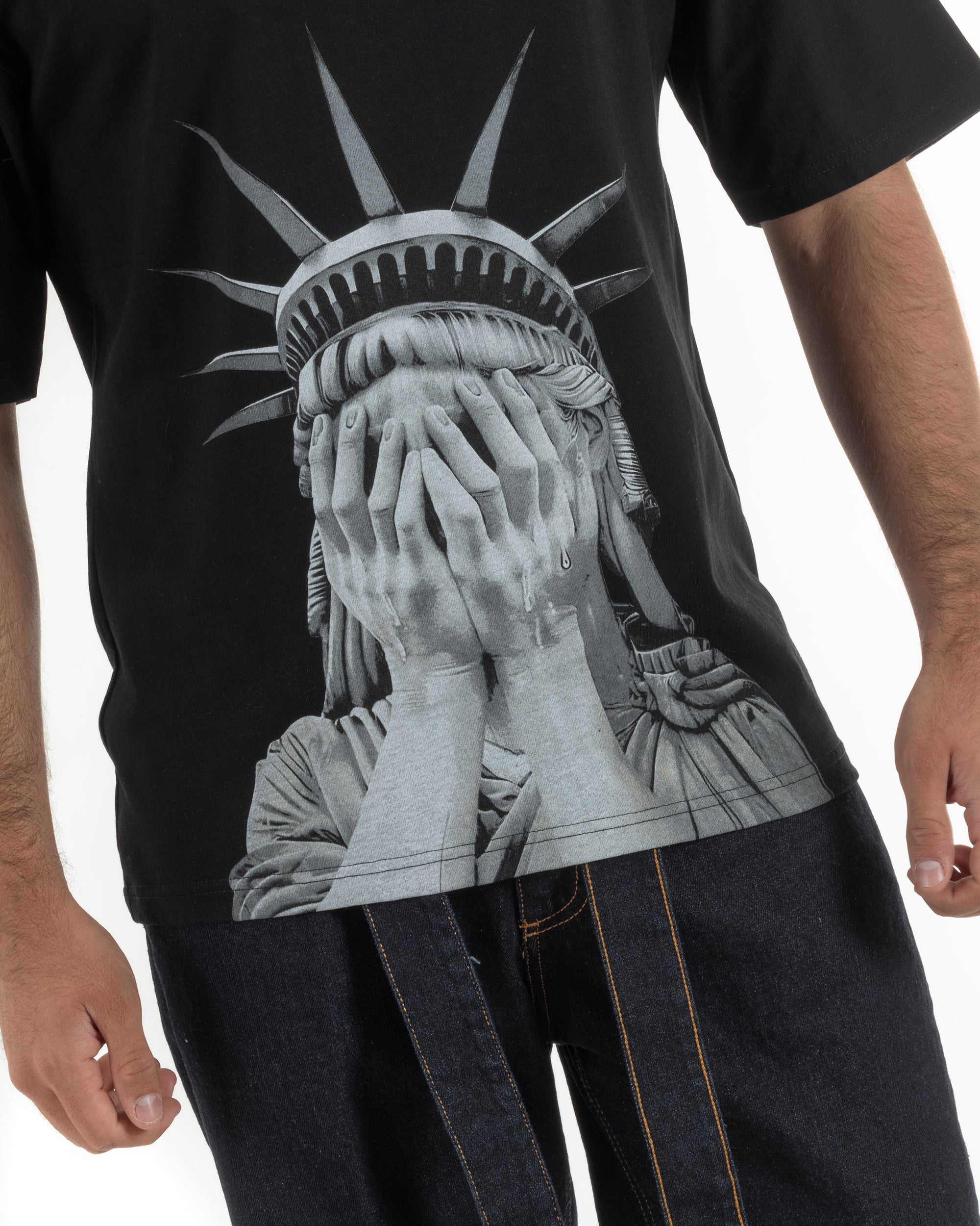 T-shirt uomo girocollo oversize streetwear con stampa nero GIOSAL-TS3308A