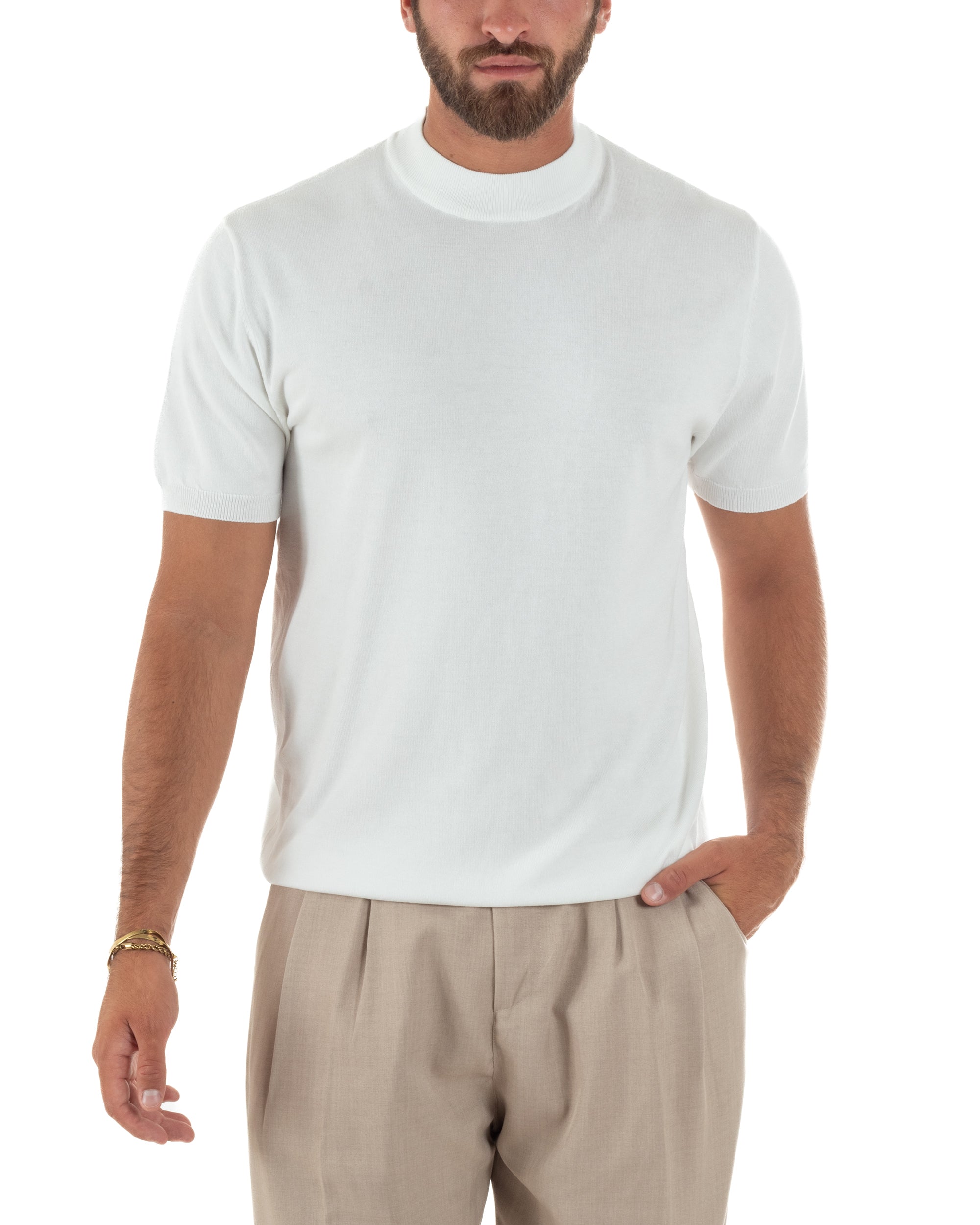 T-shirt uomo filo mezzocollo gola alta maglia basic sottogiacca bianco GIOSAL-TS3309A