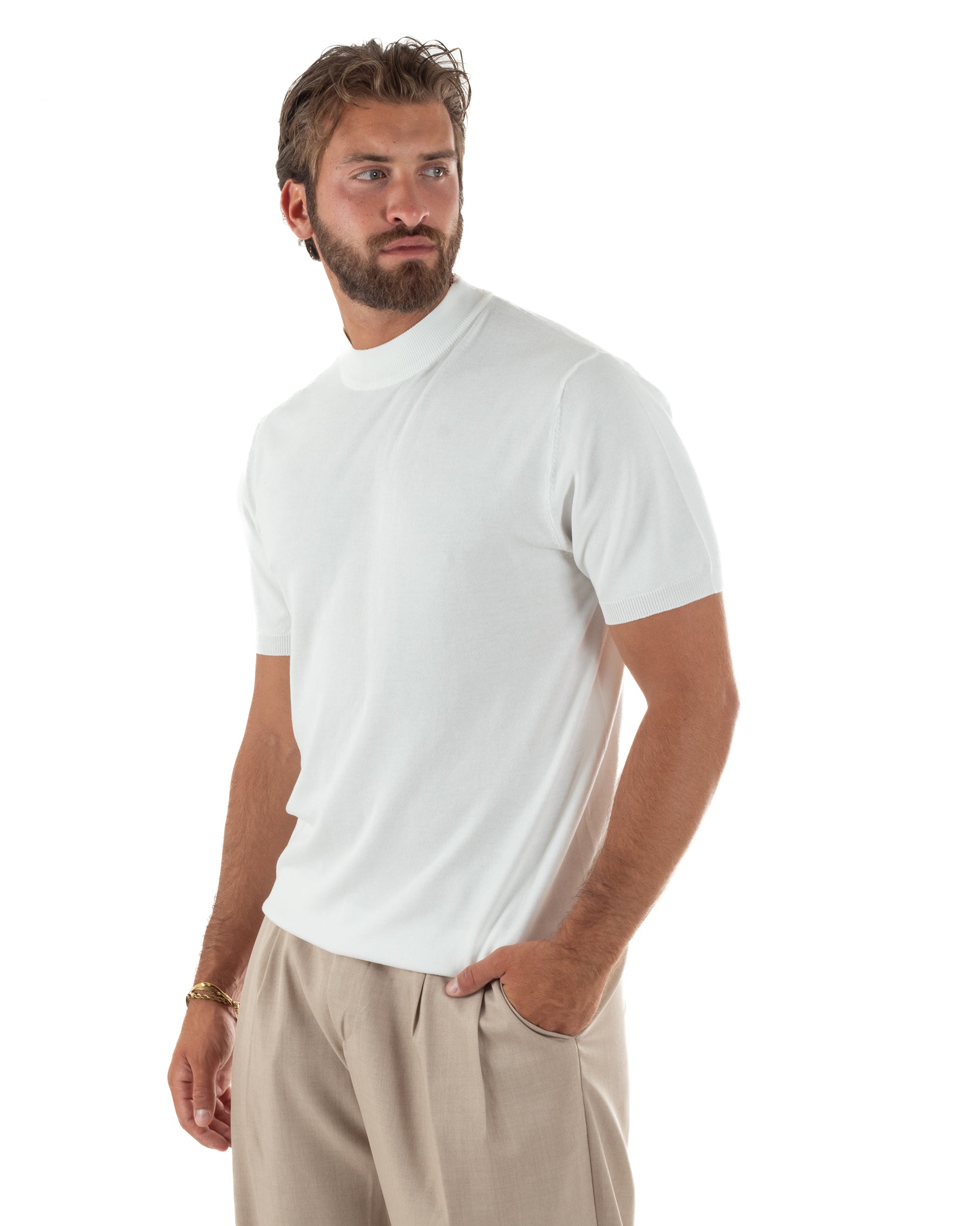 T-shirt uomo filo mezzocollo gola alta maglia basic sottogiacca bianco GIOSAL-TS3309A