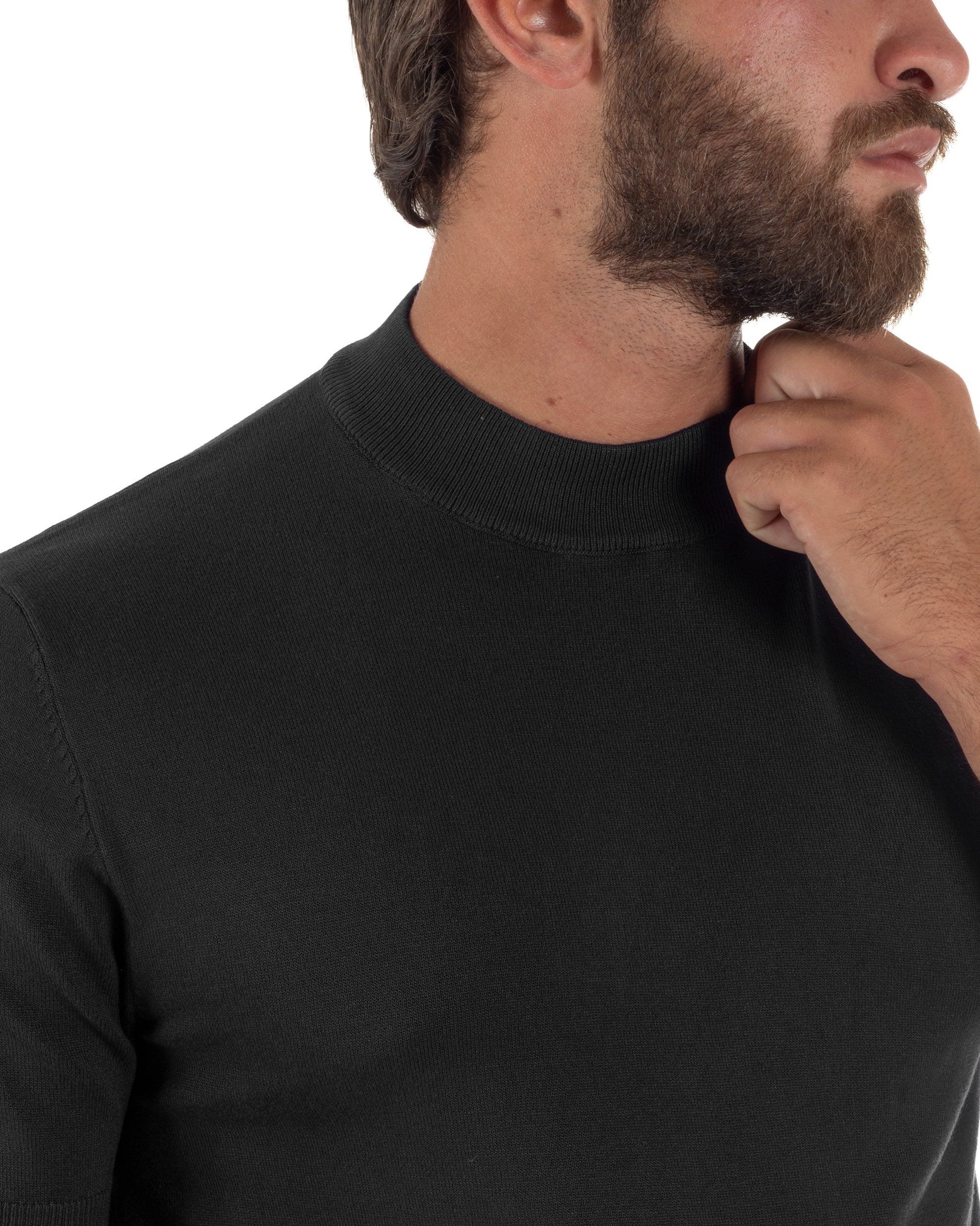 T-shirt uomo filo mezzocollo gola alta maglia basic sottogiacca nero GIOSAL-TS3310A