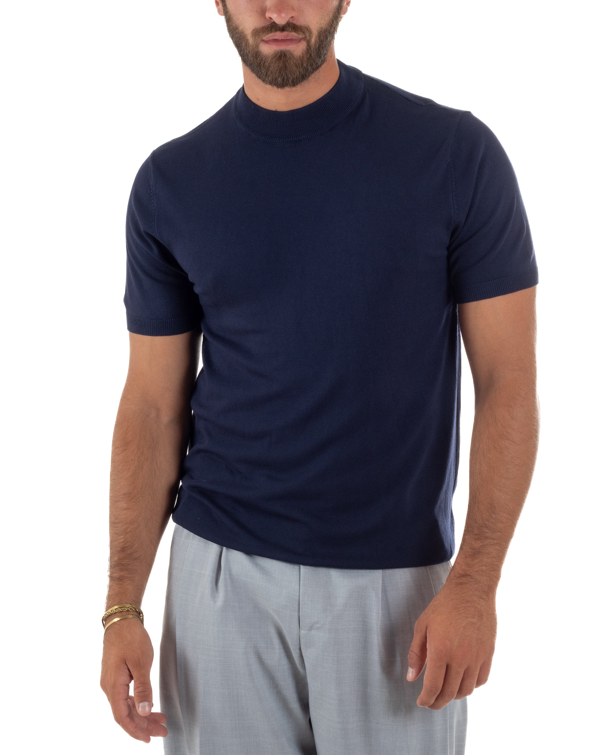 T-shirt uomo filo mezzocollo gola alta maglia basic sottogiacca blu GIOSAL-TS3311A