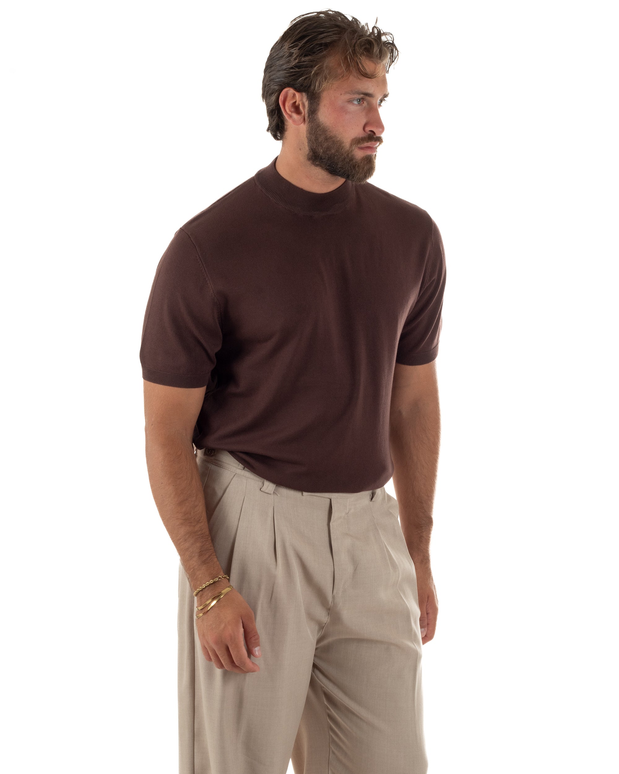 T-shirt uomo filo mezzocollo gola alta maglia basic sottogiacca marrone GIOSAL-TS3313A