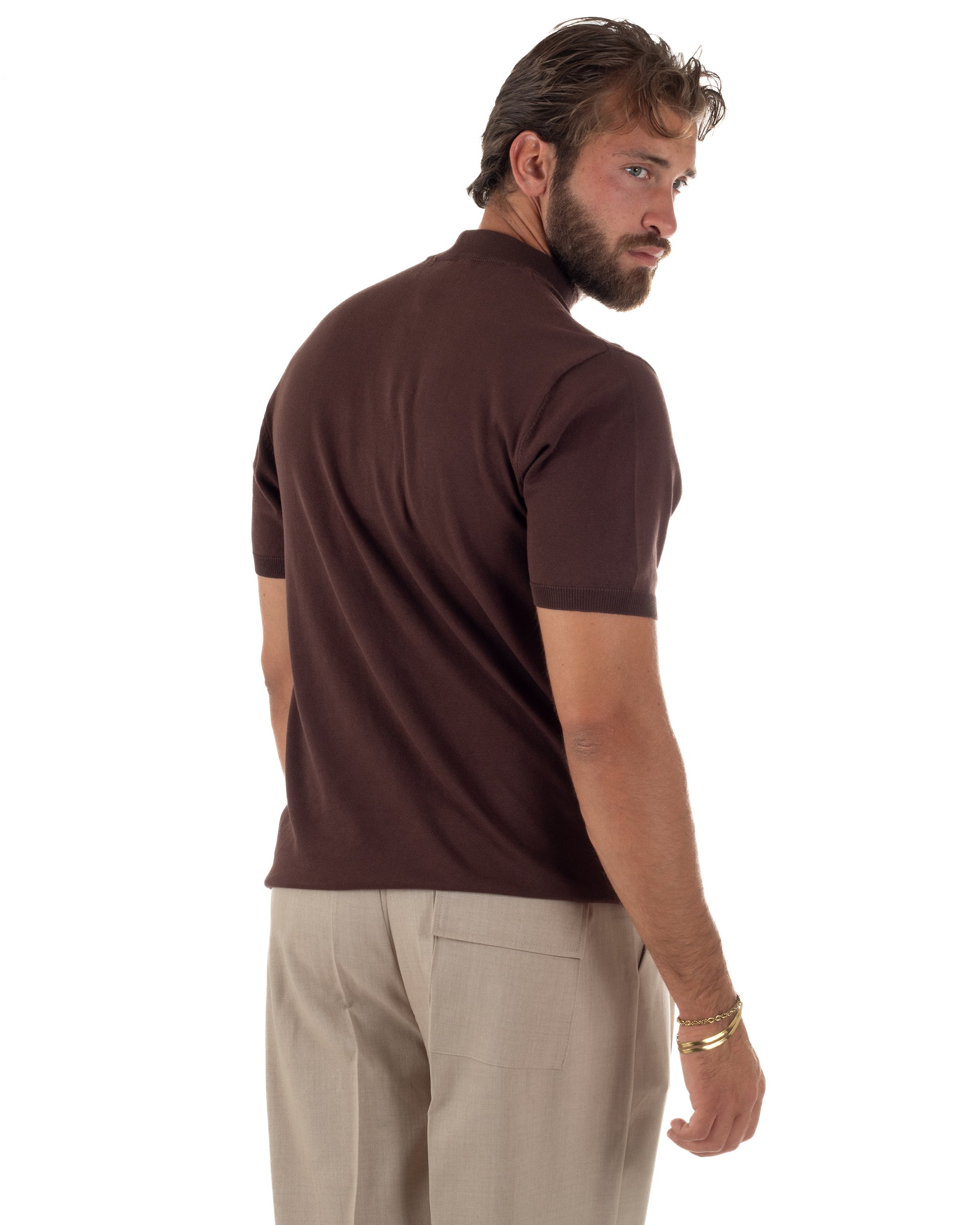 T-shirt uomo filo mezzocollo gola alta maglia basic sottogiacca marrone GIOSAL-TS3313A