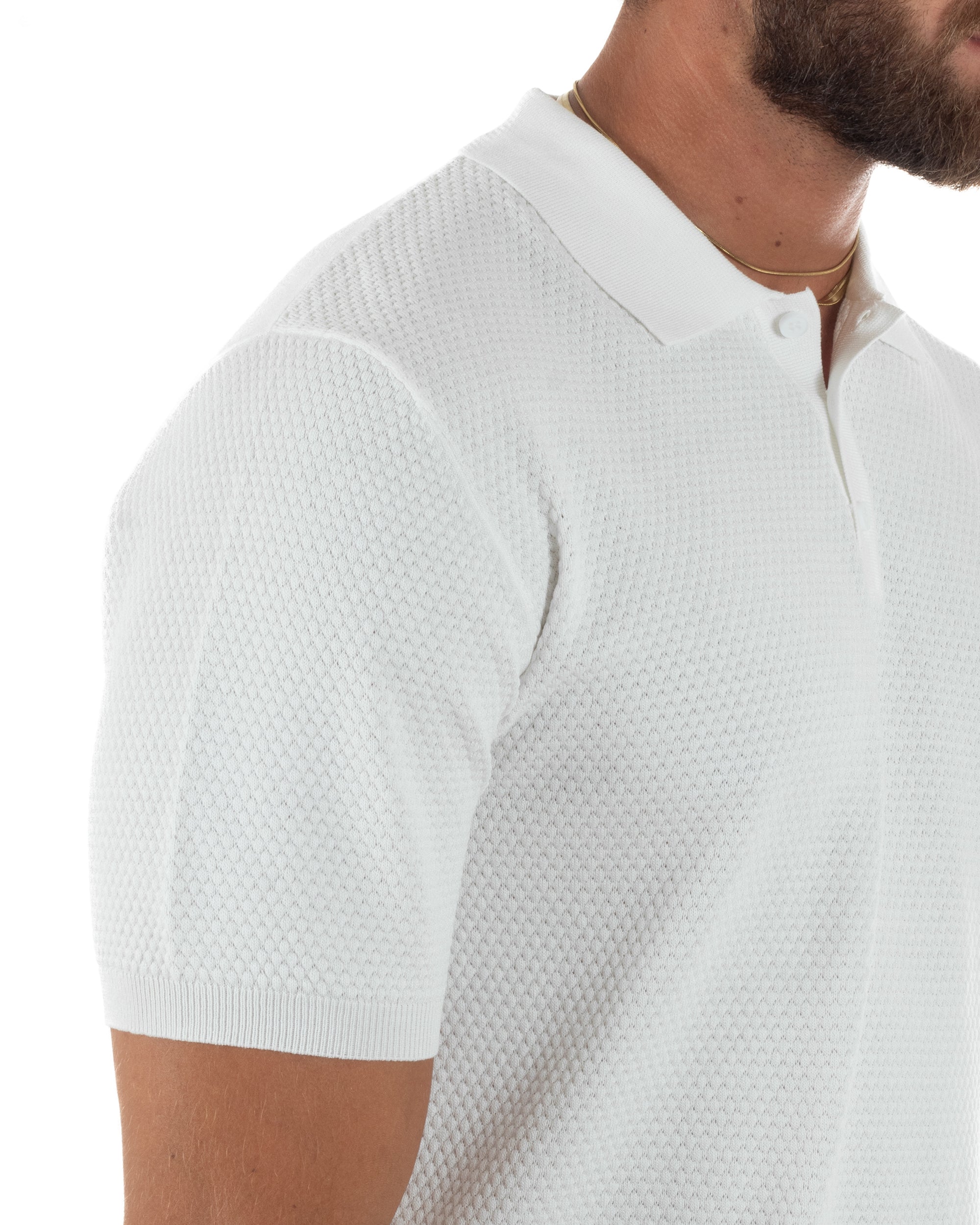 Polo uomo filo maglia nido d'ape colletto t-shirt sottogiacca bianco GIOSAL-TS3318A