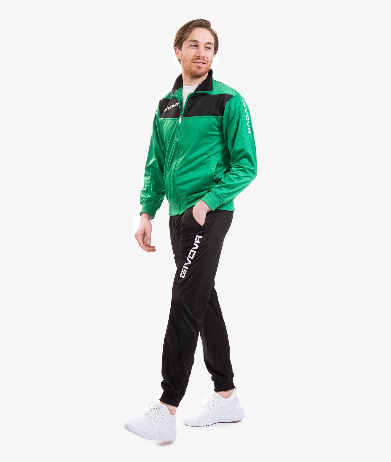 Tuta GIVOVA VISA VERDE NERO Triacetato Set Unisex Sportivo Da Ginnastica Felpa Con Zip Pantaloni Tracksuit Bicolore GIOSAL