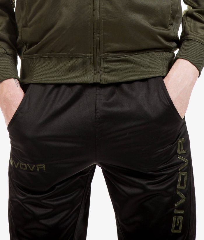 Tuta GIVOVA VISA VERDE MILITARE NERO Triacetato Set Unisex Sportivo Da Ginnastica Felpa Con Zip Pantaloni Tracksuit Bicolore GIOSAL