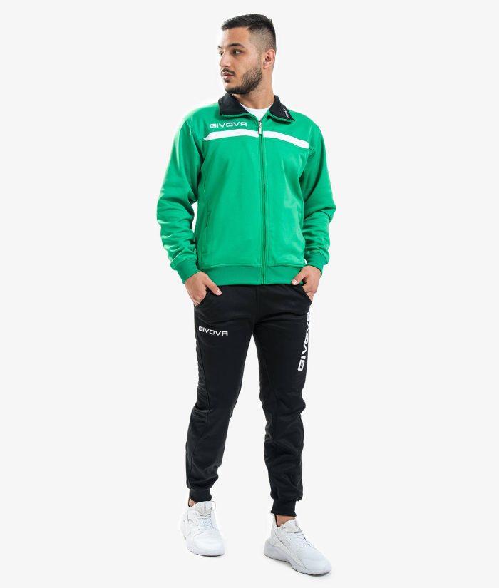 Tuta GIVOVA ONE FULL ZIP VERDE NERO Set Unisex Bicolore Sportivo Da Ginnastica Felpa Con Zip Pantaloni Tracksuit GIOSAL