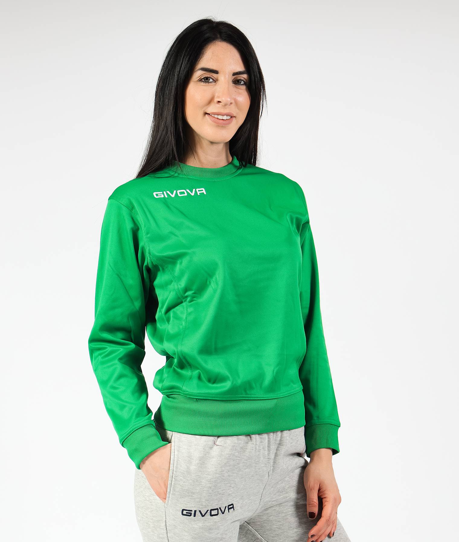 MAGLIA GIROCOLLO GIVOVA ONE VERDE Polarfleece Unisex Sportiva Da Ginnastica Felpa Comoda Per Allenamento Tinta Unita GIOSAL