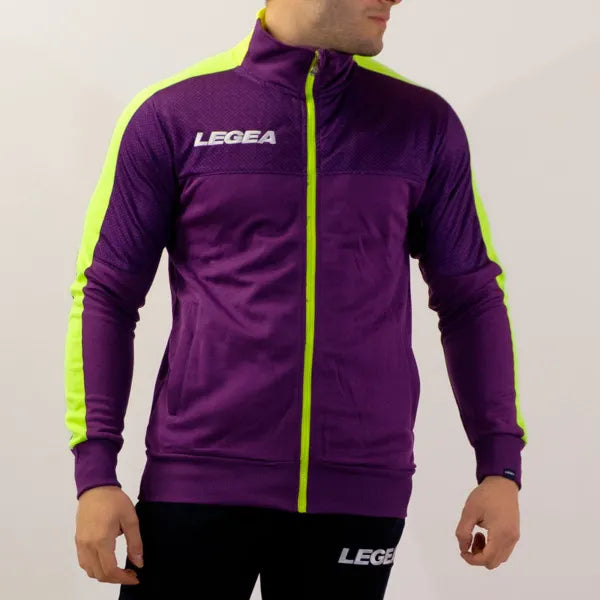 Felpa LEGEA CARACAS Freetime Unisex Casual Manica Lunga Zip Bicolore Viola Giallo Fluo GIOSAL-FELPACARACAS