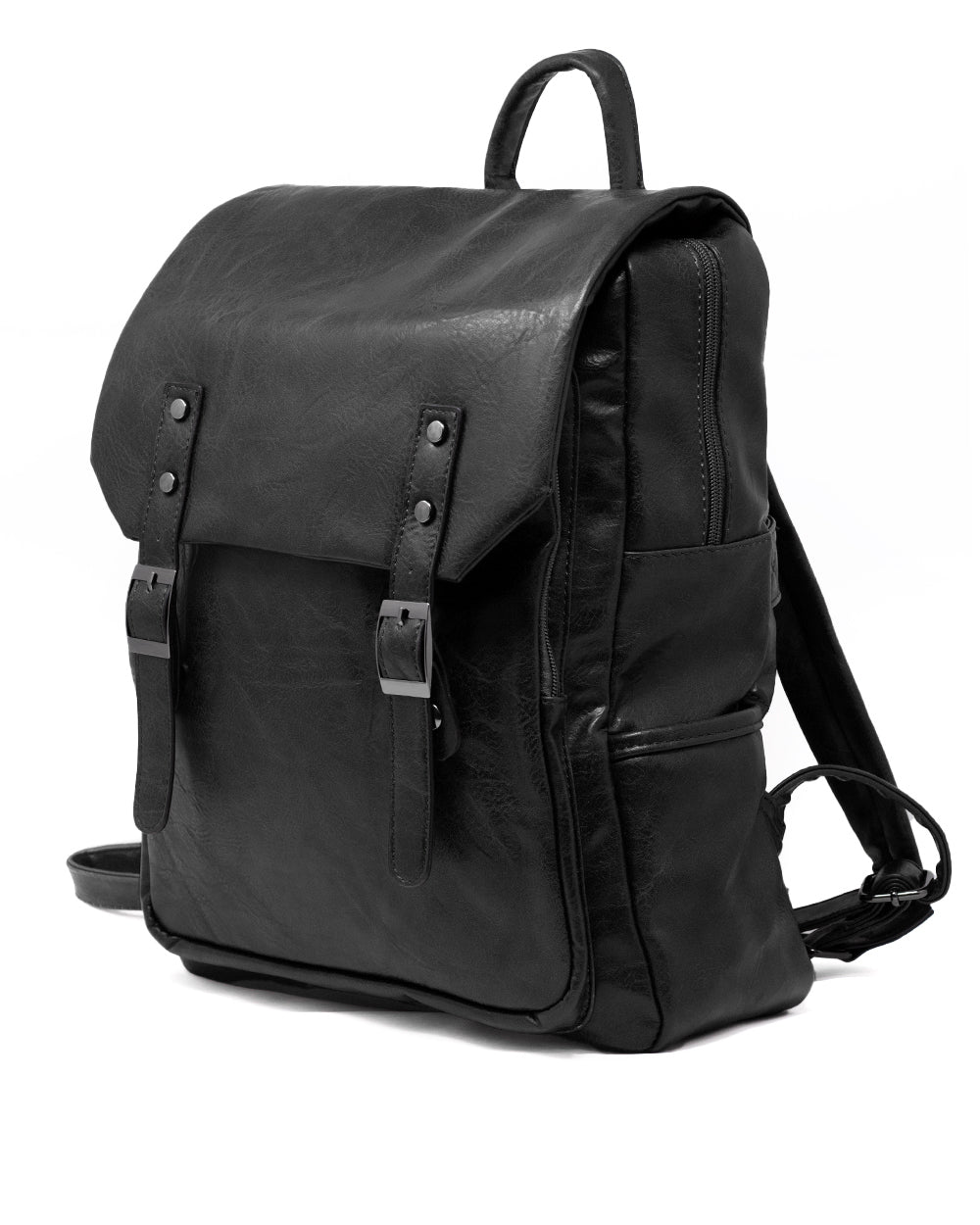 Backpack Shoulder Bag Men Unisex Faux Leather Vintage Black GIOSAL-ZU1097A