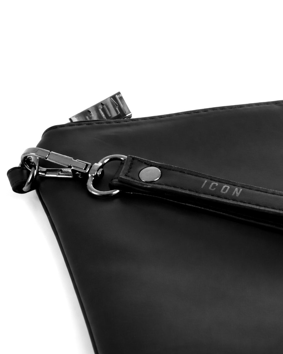 Borsa borsello borsetta pochette a mano placchetta unisex nero ICON INZ012
